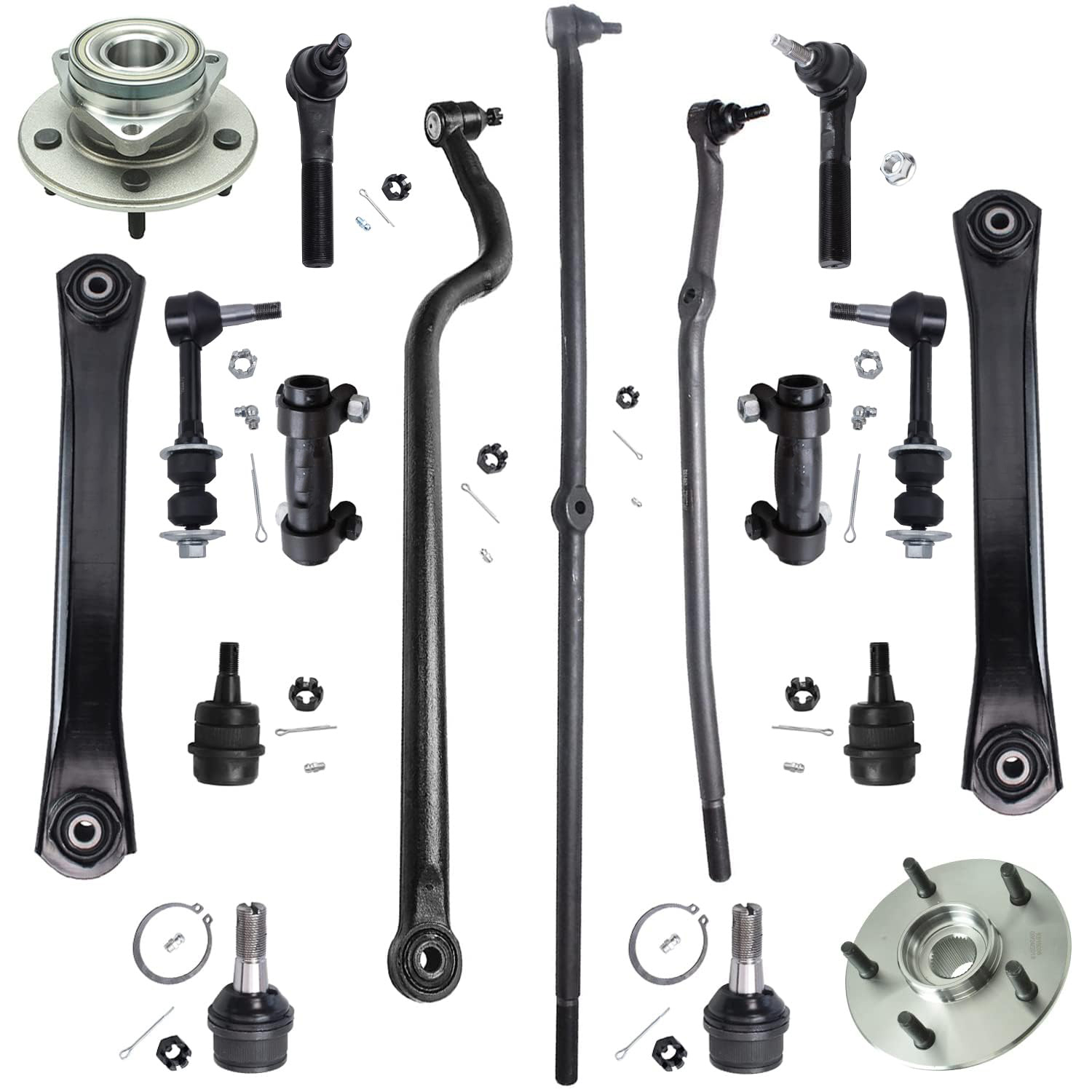 17pc Front Control Arms Wheel Hub and Bearings Ball Joints Suspension Kit