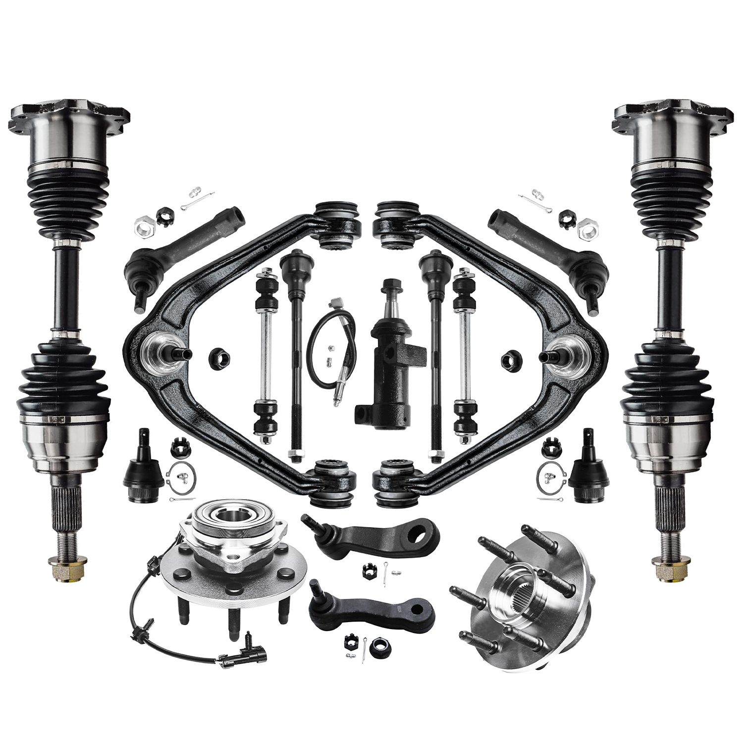17pc Front CV Axles Wheel Hub and Bearings Lower Ball Joint Suspension Kit