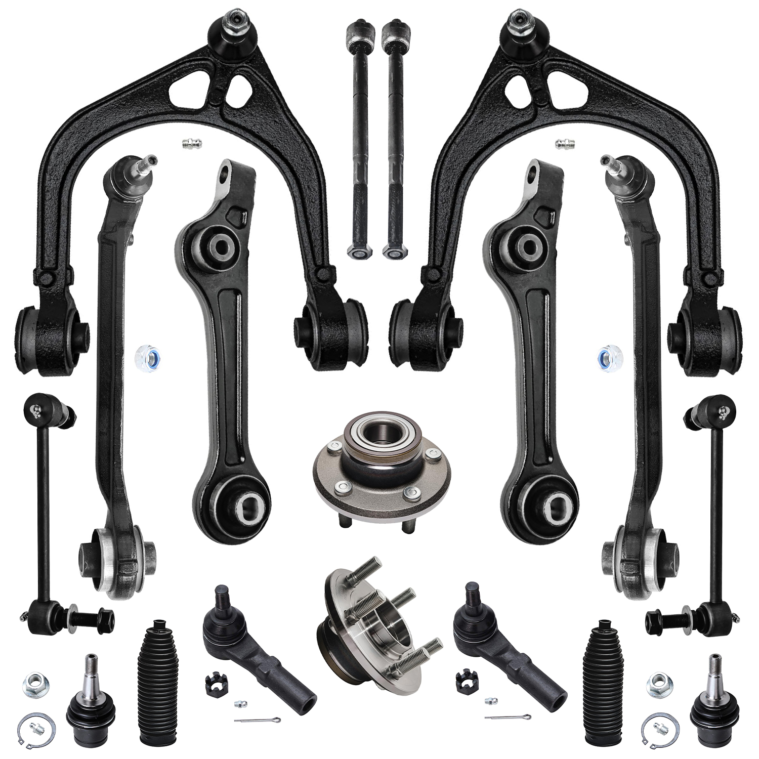 18pc Front Wheel Hub Bearings Control Arms Sway Bar Links Suspension Kit