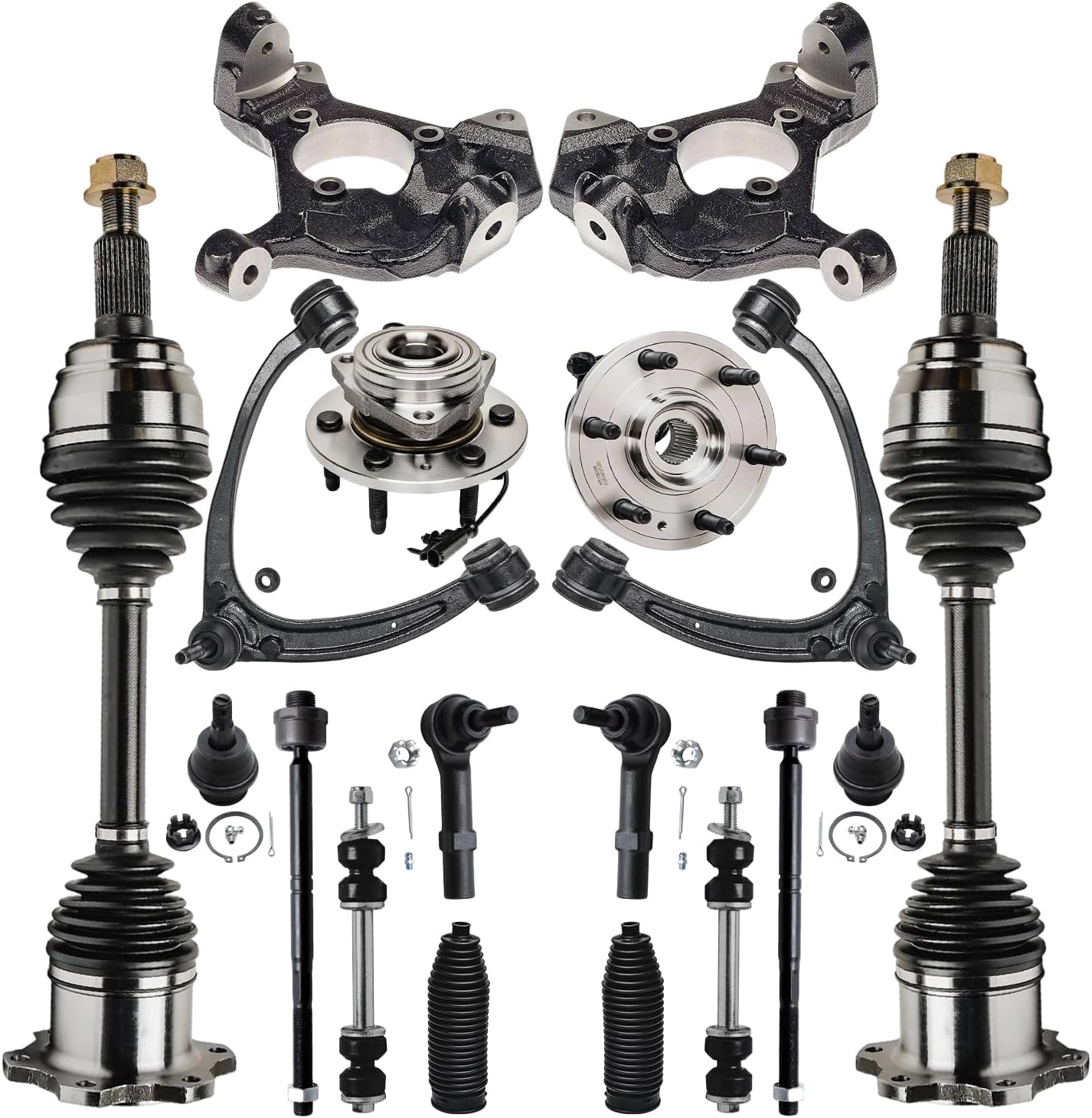 18pc Front CV Axles Upper Control Arms Wheel Hub and Bearings Suspension Kit