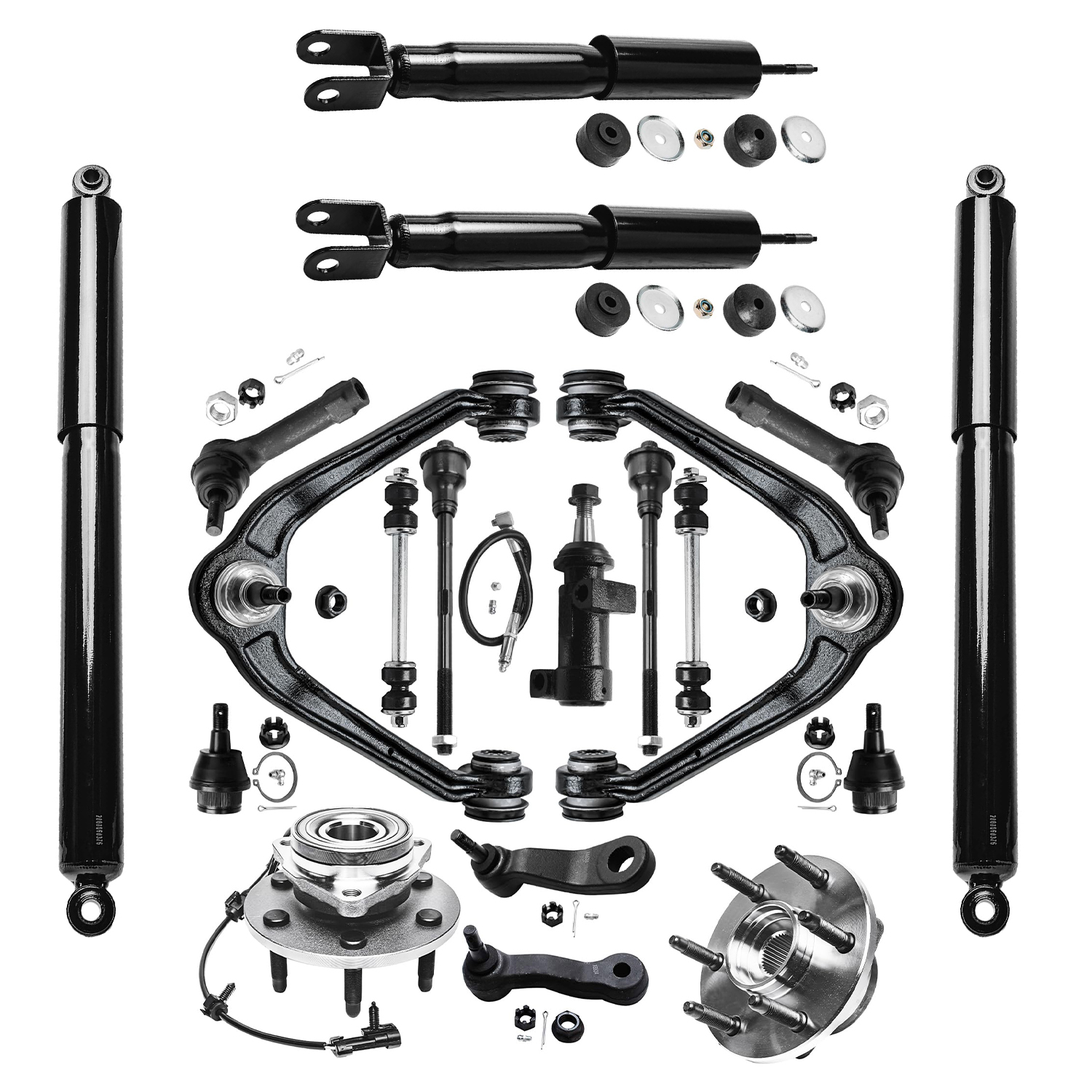 19pc Front Control Arms Wheel Hub and Bearings Shock Absorbers Suspension Kit