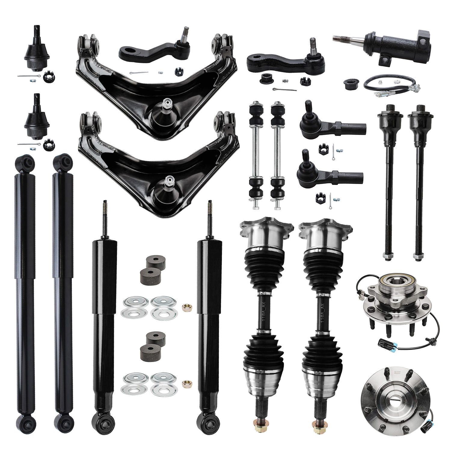 21pc Front CV Axles Wheel Hub and Bearings Upper Control Arms Suspension Kit