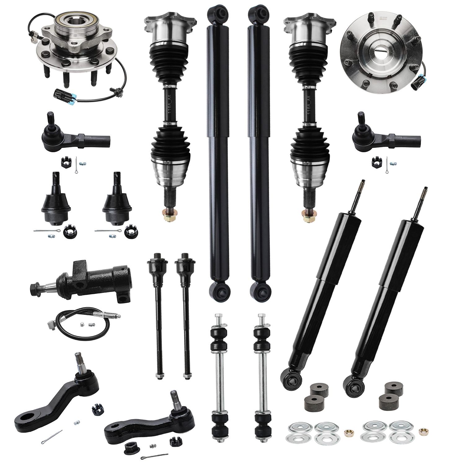 21pc Front CV Axles Wheel Hub and Bearings Upper Control Arms Suspension Kit