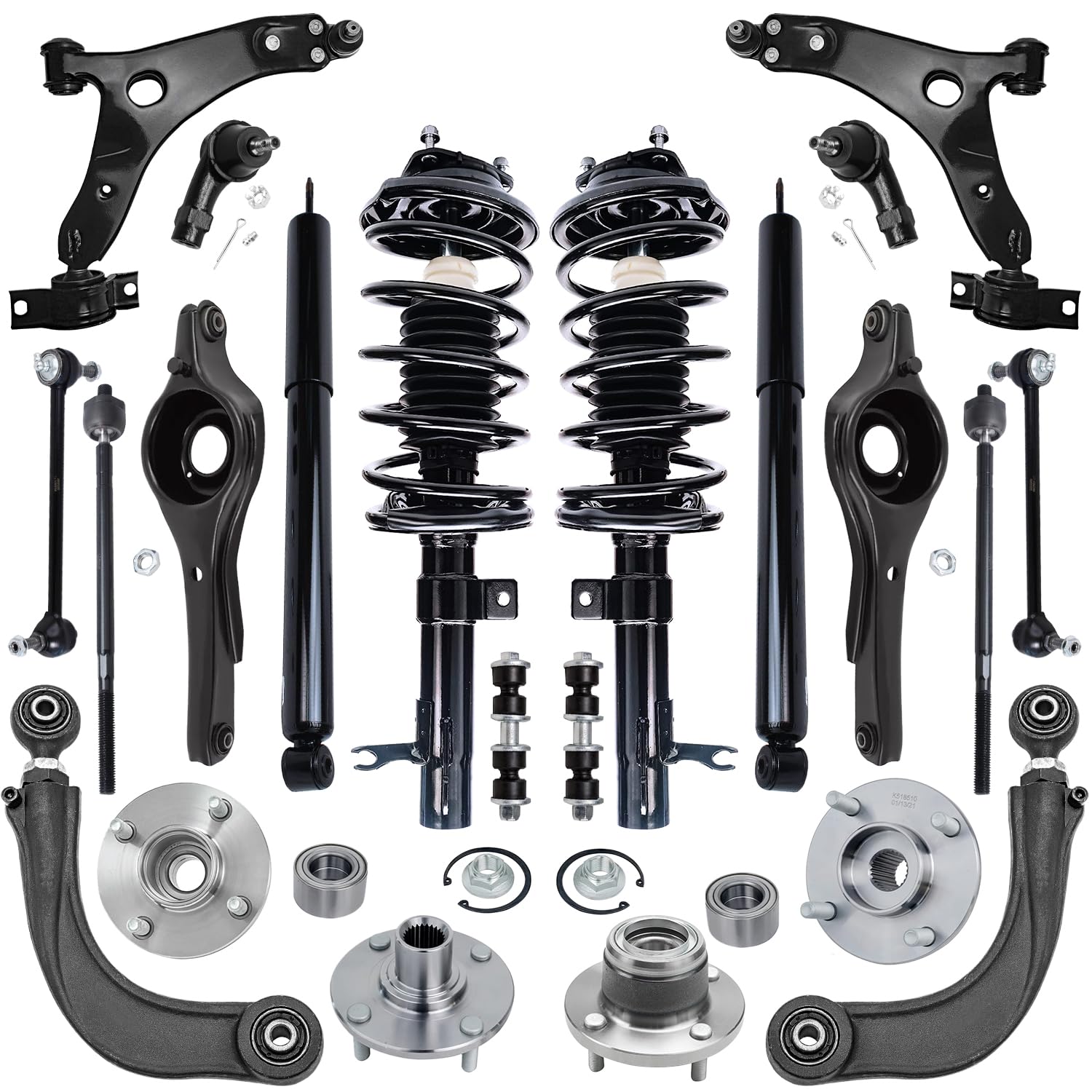22pc Front Struts Rear Shocks Control Arms Wheel Hub and Bearings Suspension Kit