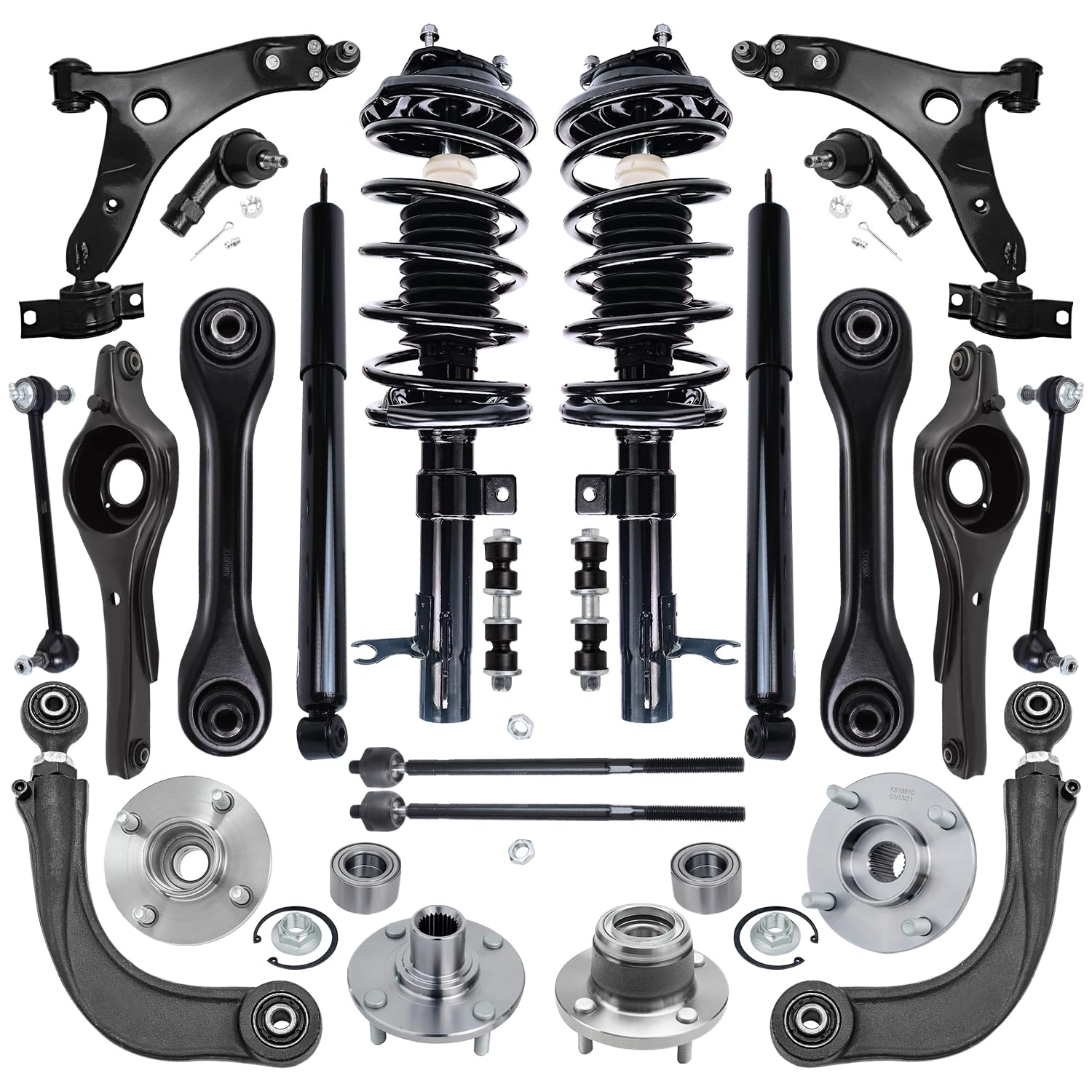 24pc Front Struts Rear Shocks Control Arms Wheel Hub and Bearings Suspension Kit