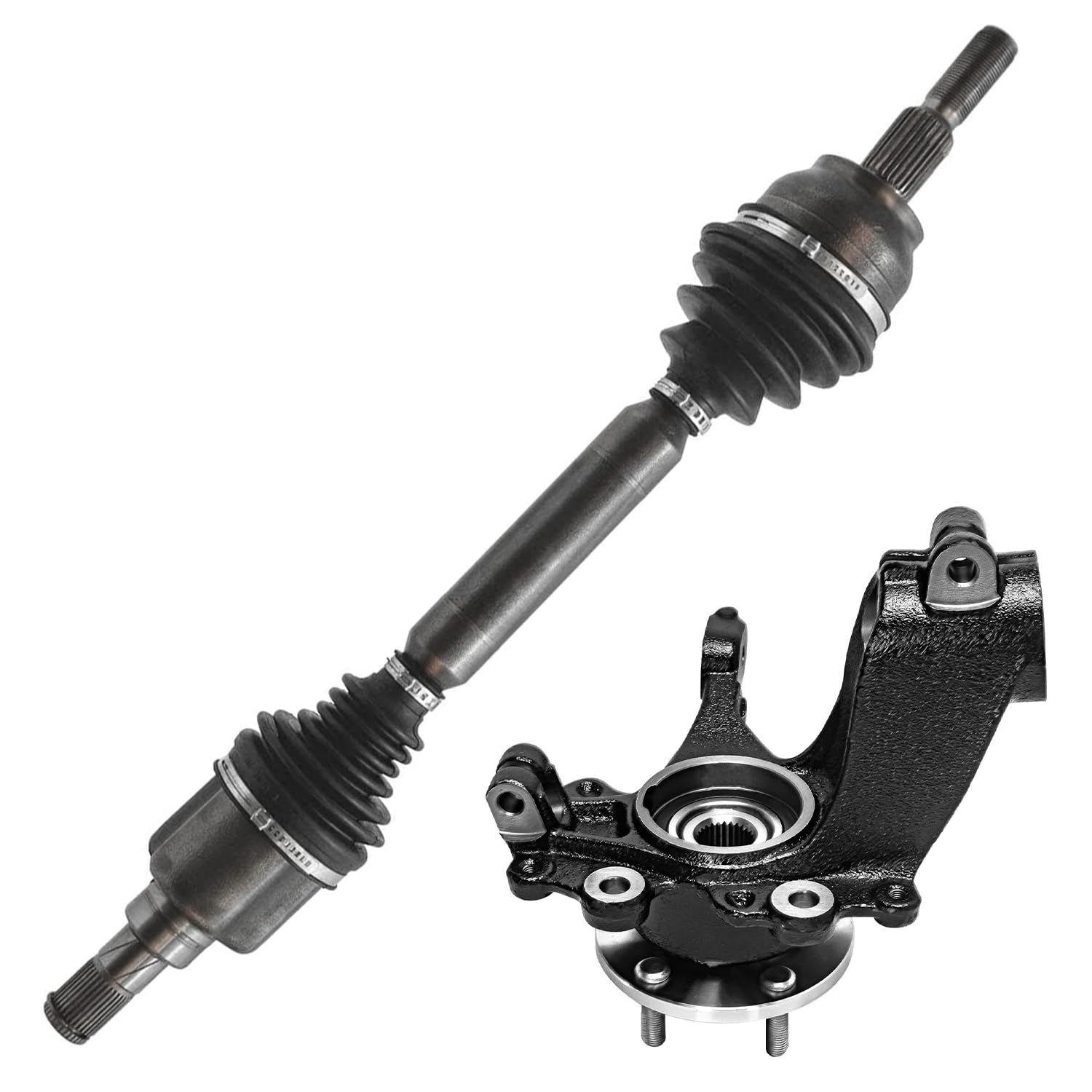 thumbnail interactive-video image 1 of Detroit Axle Front Left Steering Knuckle Kit For 2006-2011 Ford Focus – Includes Hub, Bearing & CV Axle 1 of 4