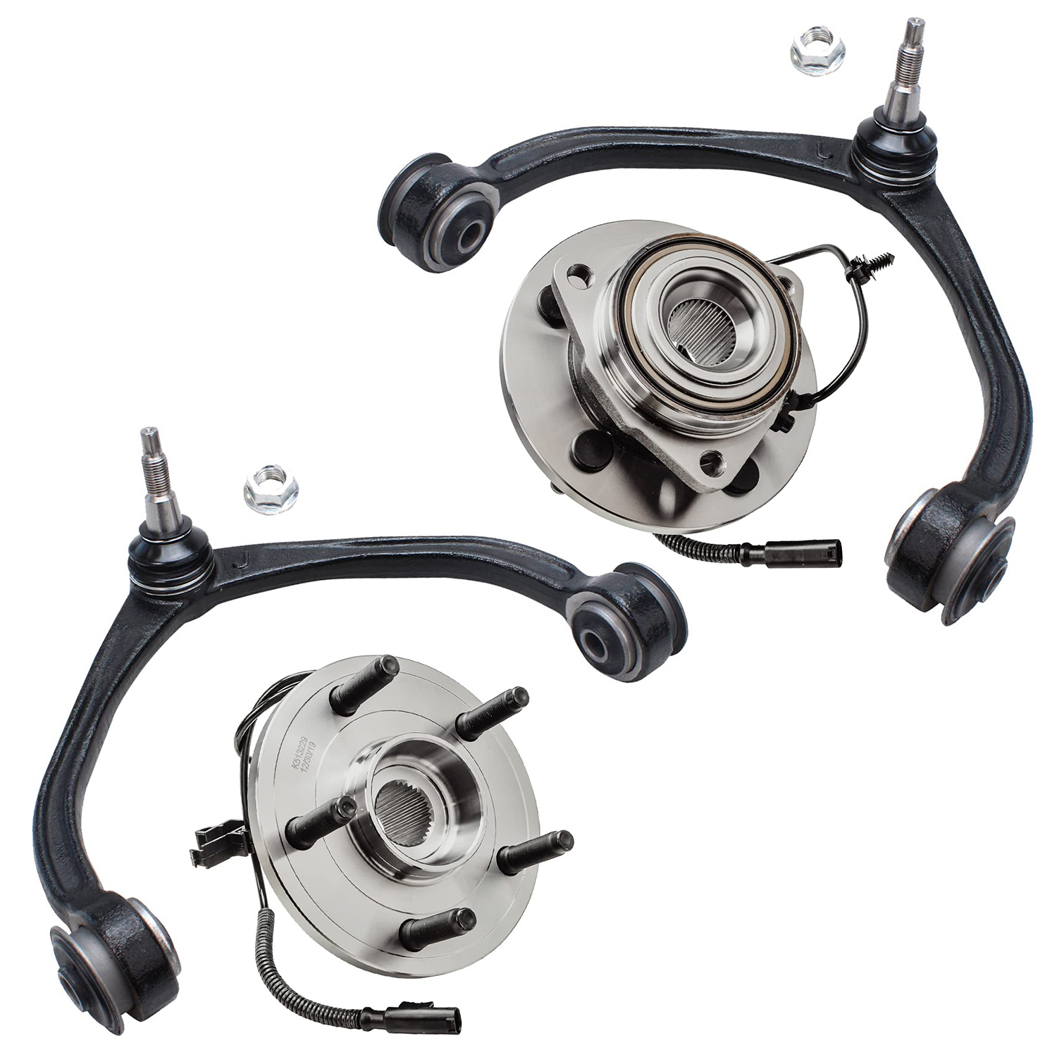 4pc Front Wheel Hub and Bearings Upper Control Arms Suspension Kit