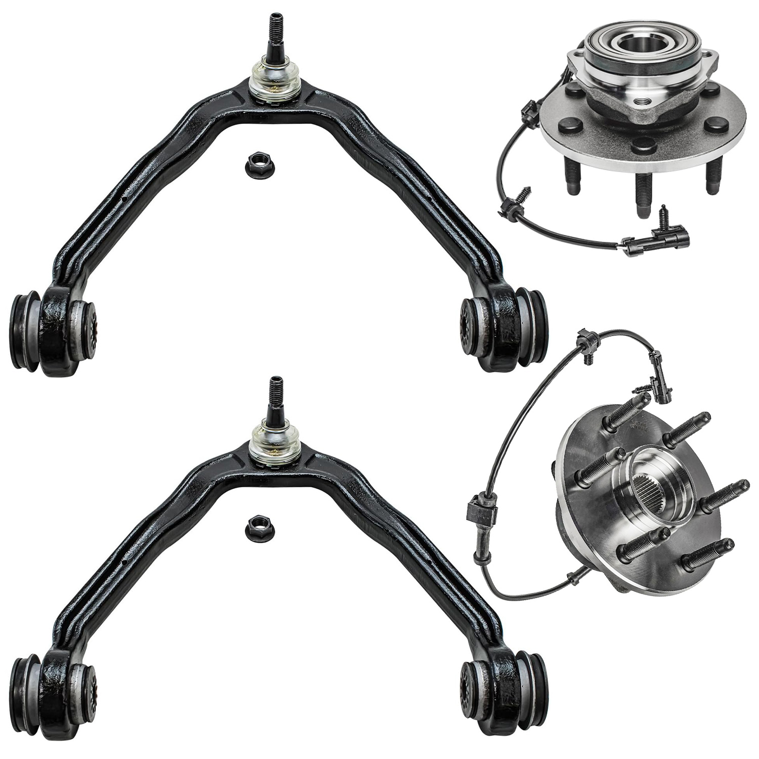 4pc Front Wheel Hub and Bearings Upper Control Arms Suspension Kit