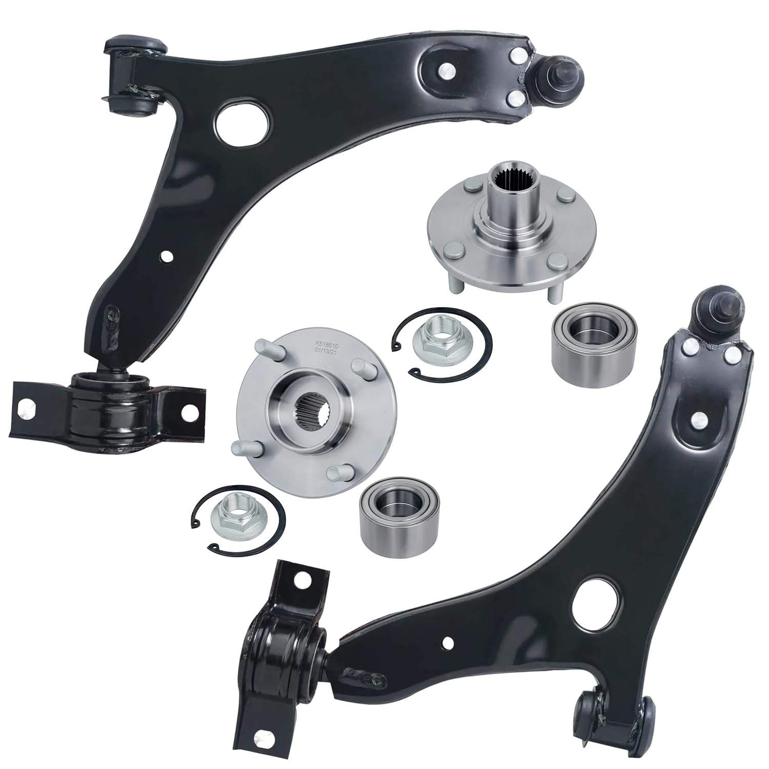 4pc Front Lower Control Arms Wheel Hub and Bearings Suspension Kit