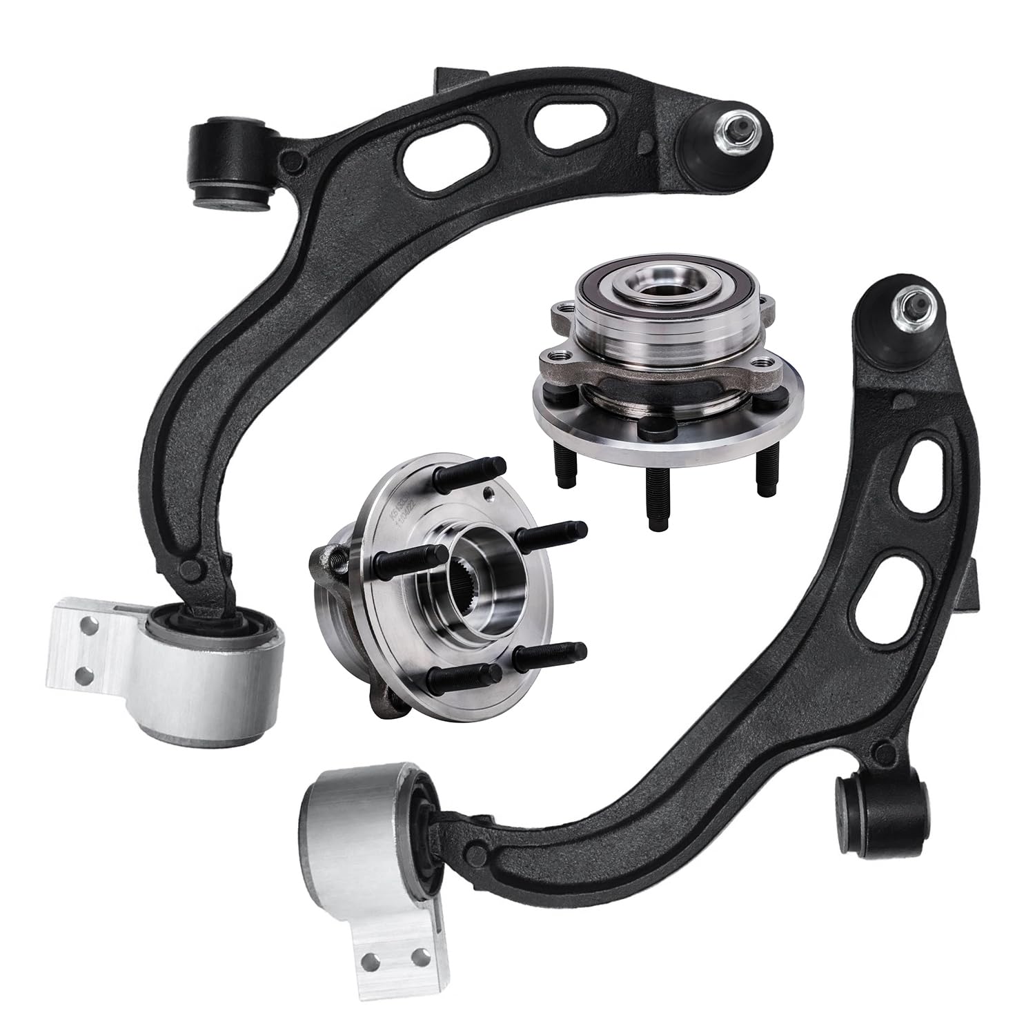 4pc Front Lower Control Arms Wheel Hub and Bearings Suspension Kit