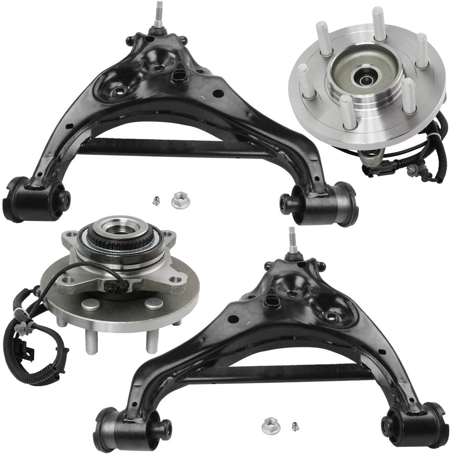 4pc Front Lower Control Arms Wheel Hub and Bearings Suspension Kit