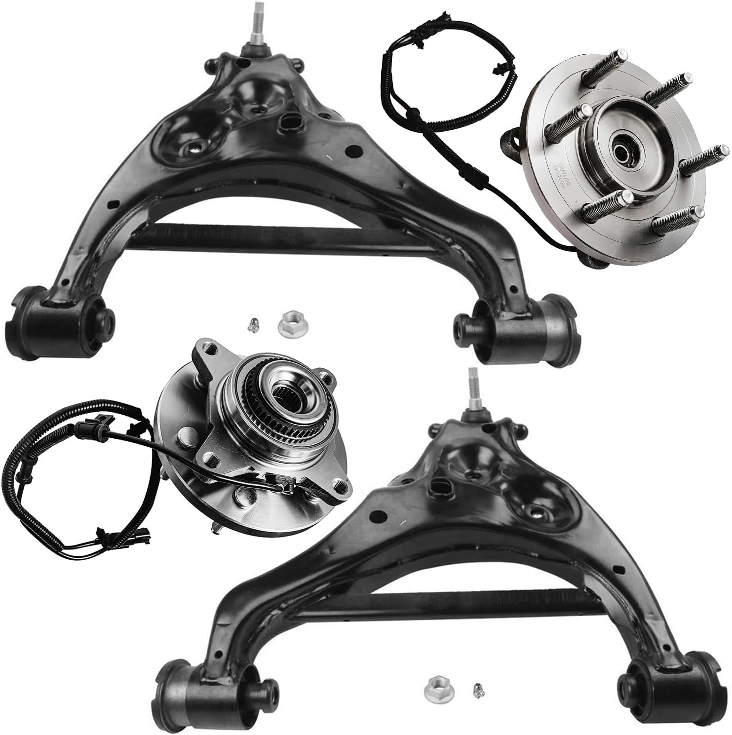 4pc Front Lower Control Arms Wheel Hub and Bearings Suspension Kit