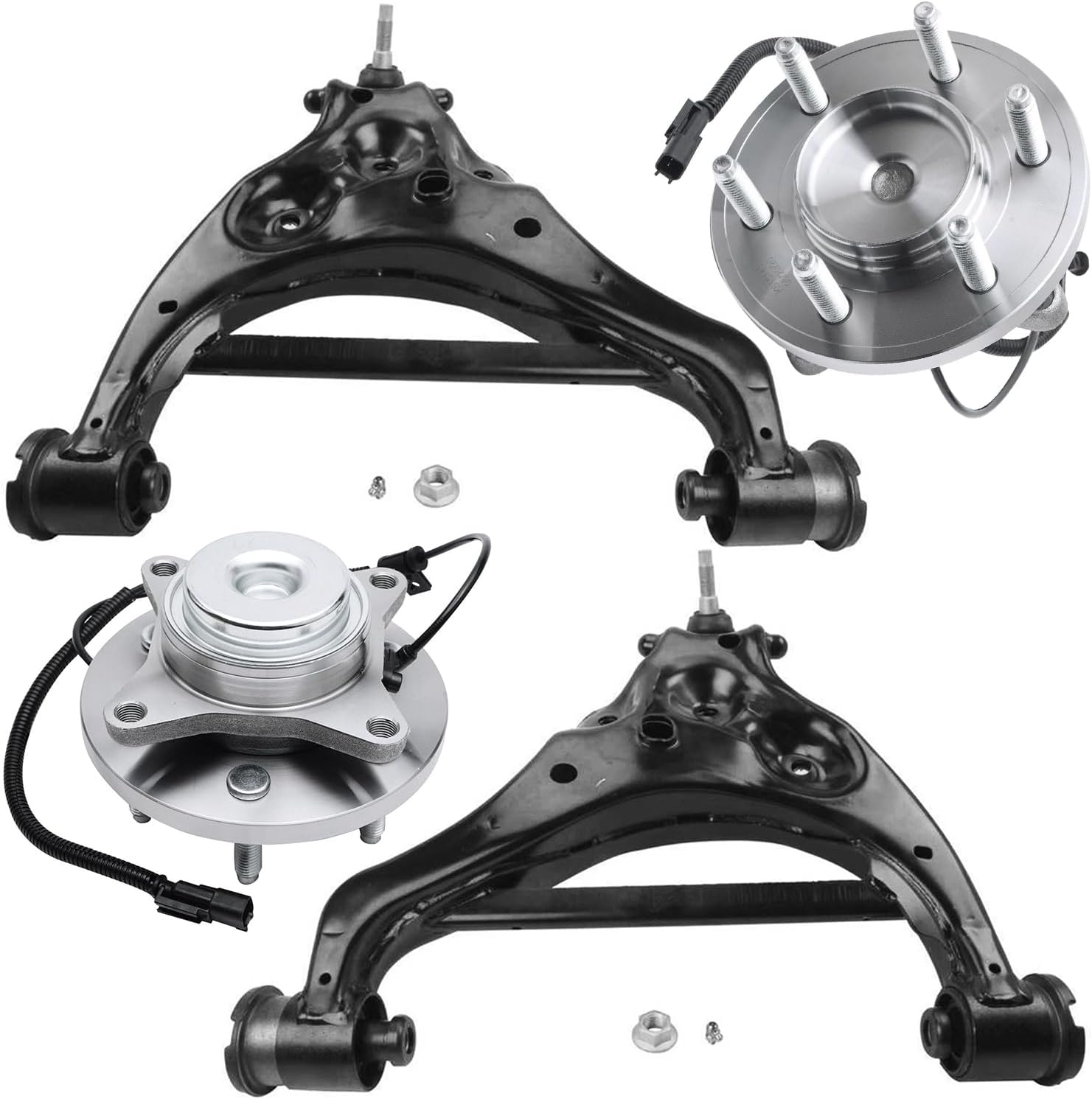4pc Front Lower Control Arms Wheel Hub and Bearings Suspension Kit