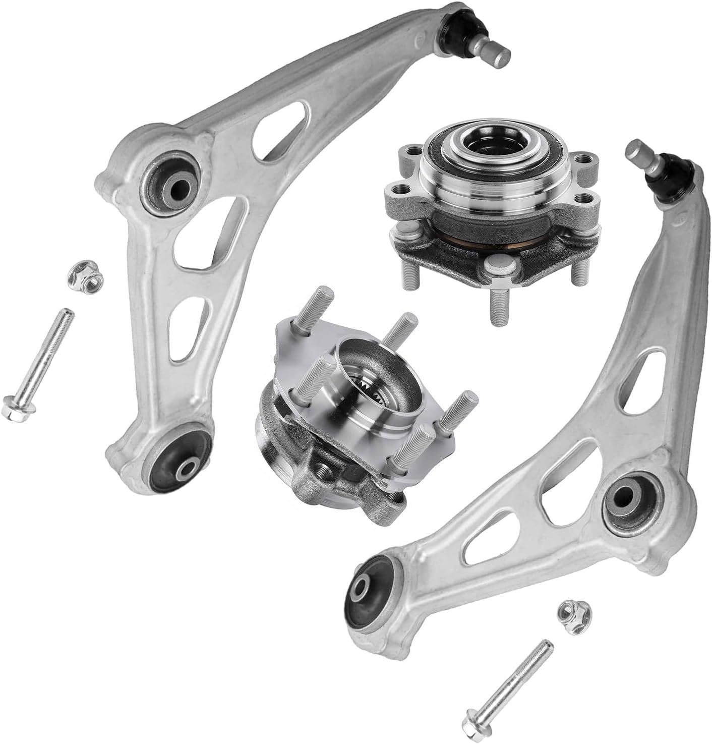 4pc Front Lower Control Arms Wheel Hub and Bearings Suspension Kit