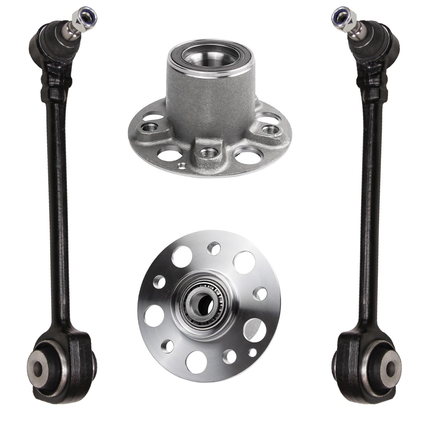 4pc Front Lower Rearward Control Arms Wheel Hub and Bearings Suspension Kit