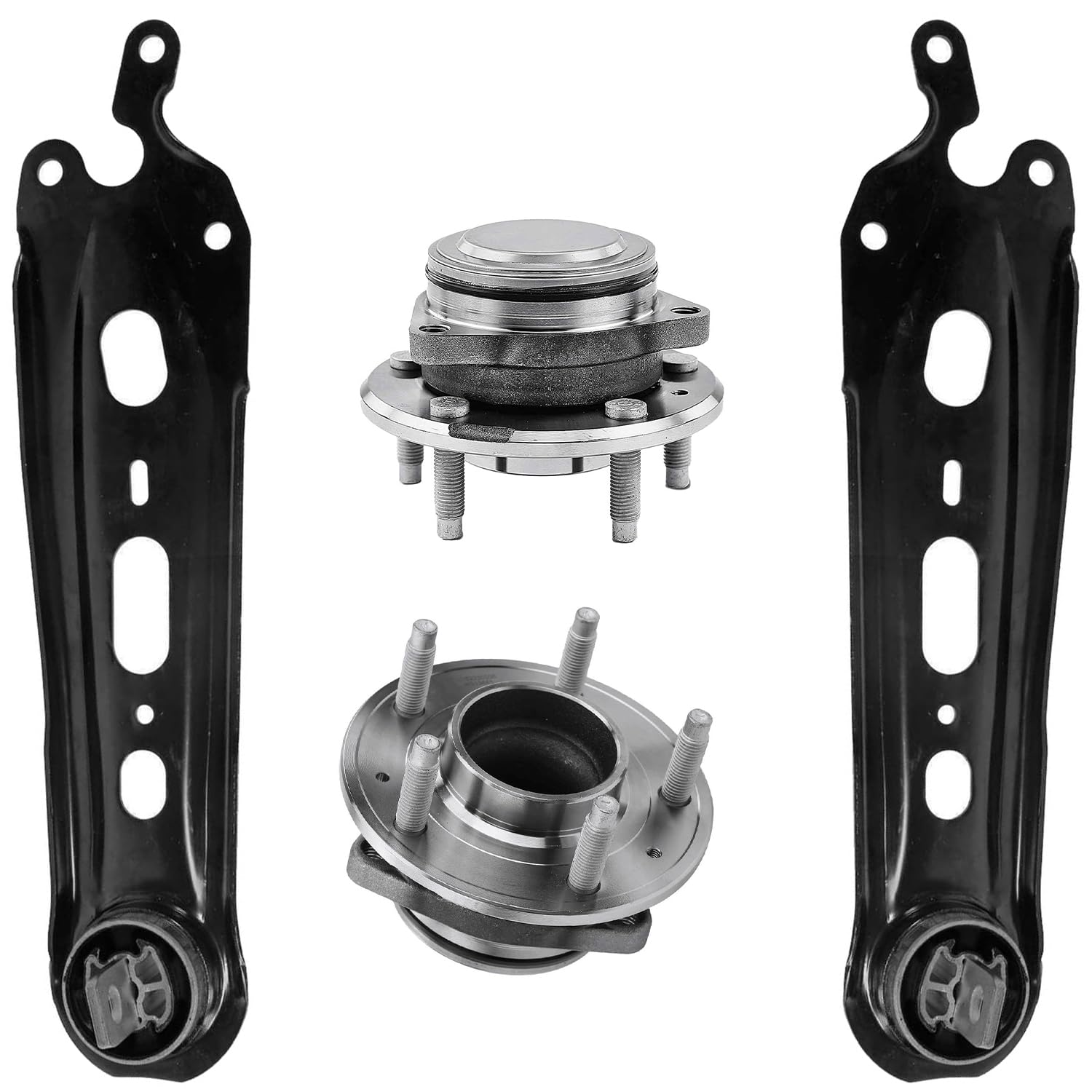 4pc Rear Trailing Arms Wheel Hub and Bearings Suspension Kit