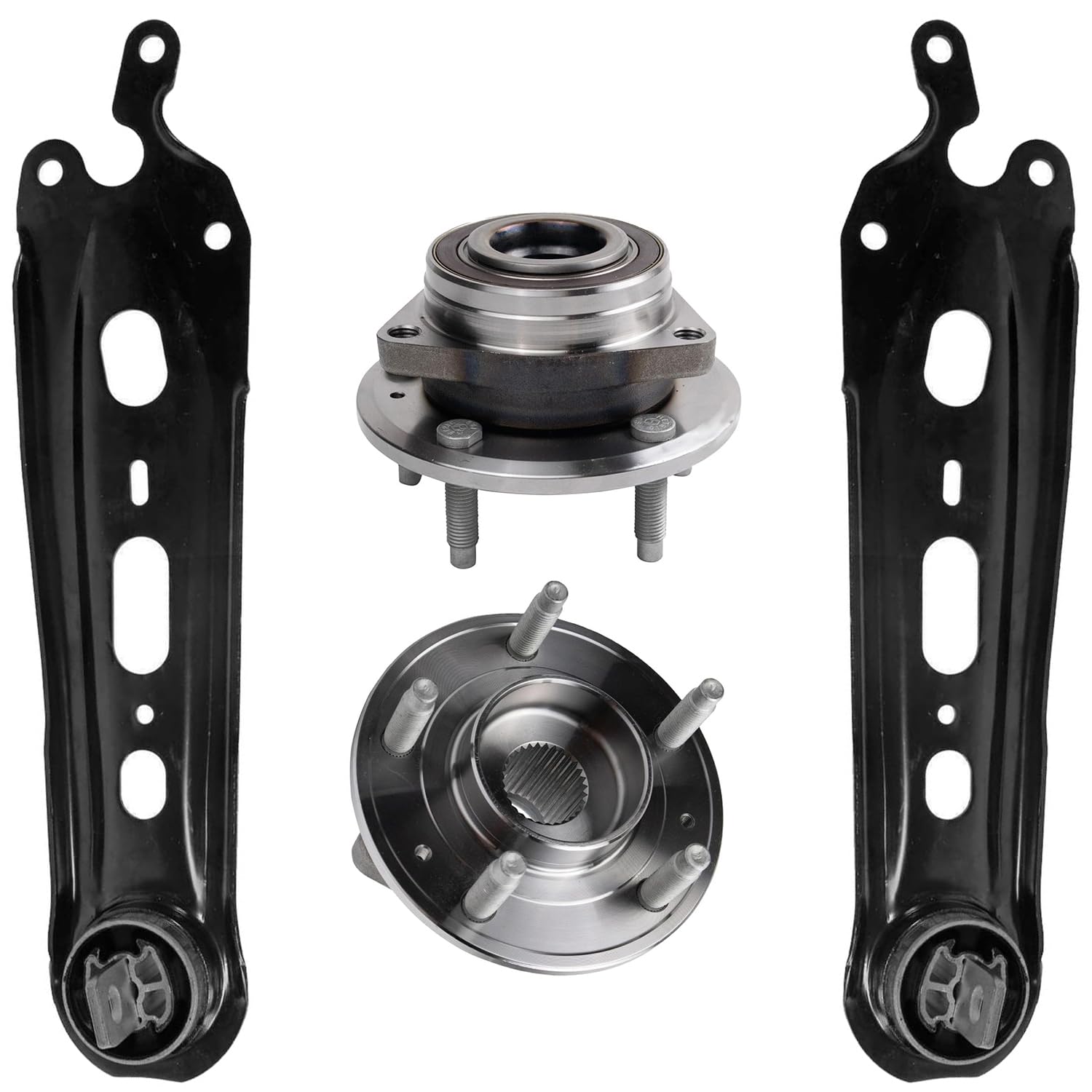 4pc Rear Trailing Arms Wheel Hub and Bearings Suspension Kit