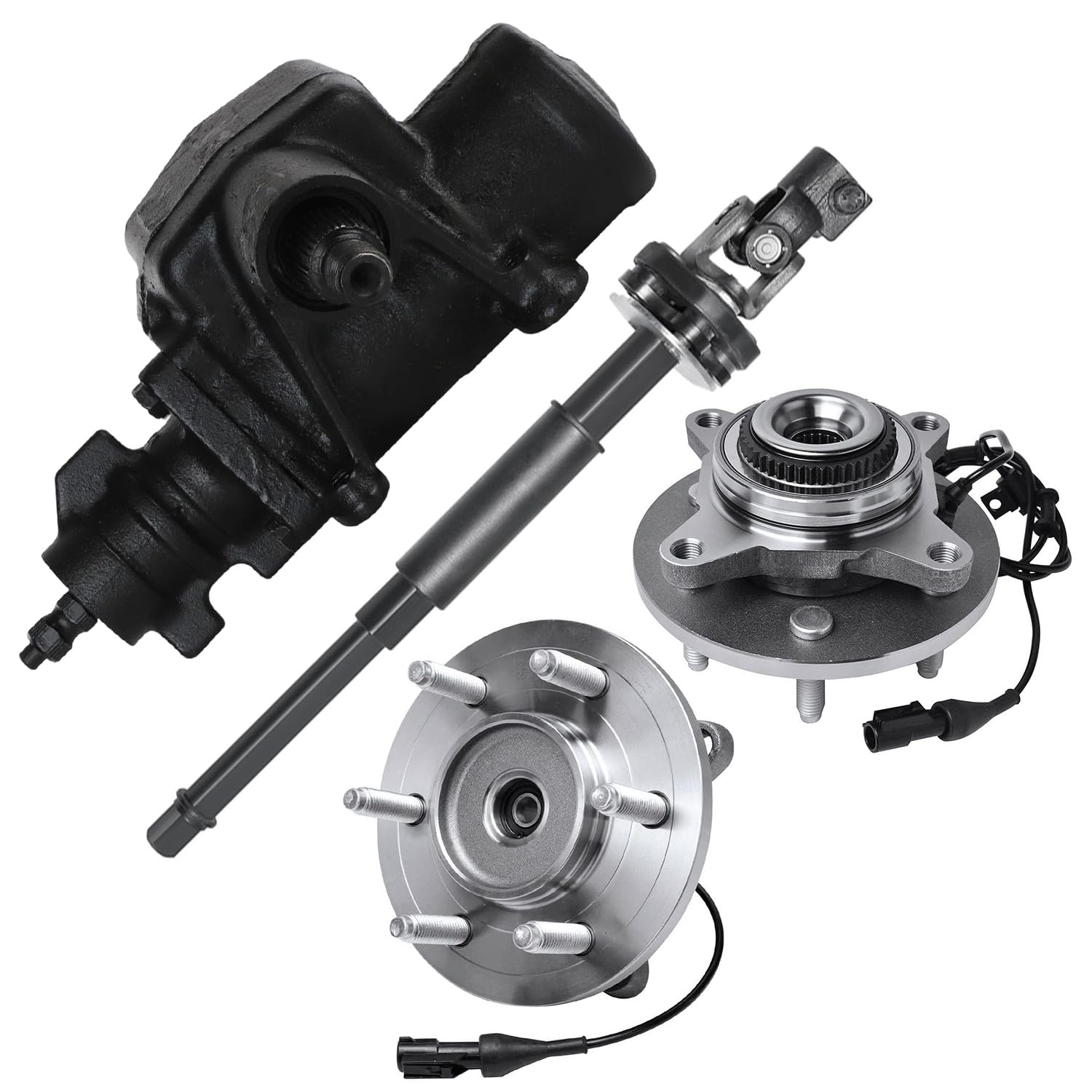 4pc Gear Box Intermediate Steering Shaft Wheel Hub and Bearings Suspension Kit
