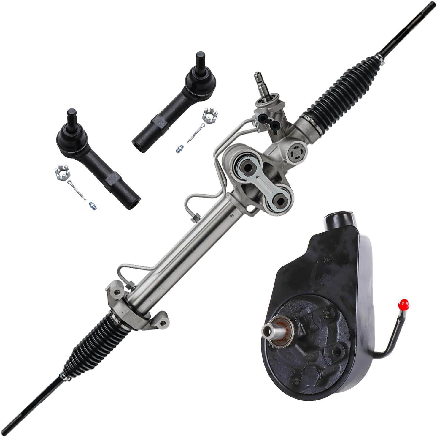 4pc Front Power Steering Rack and Pinion Pump Outer Tie Rods Suspension Kit