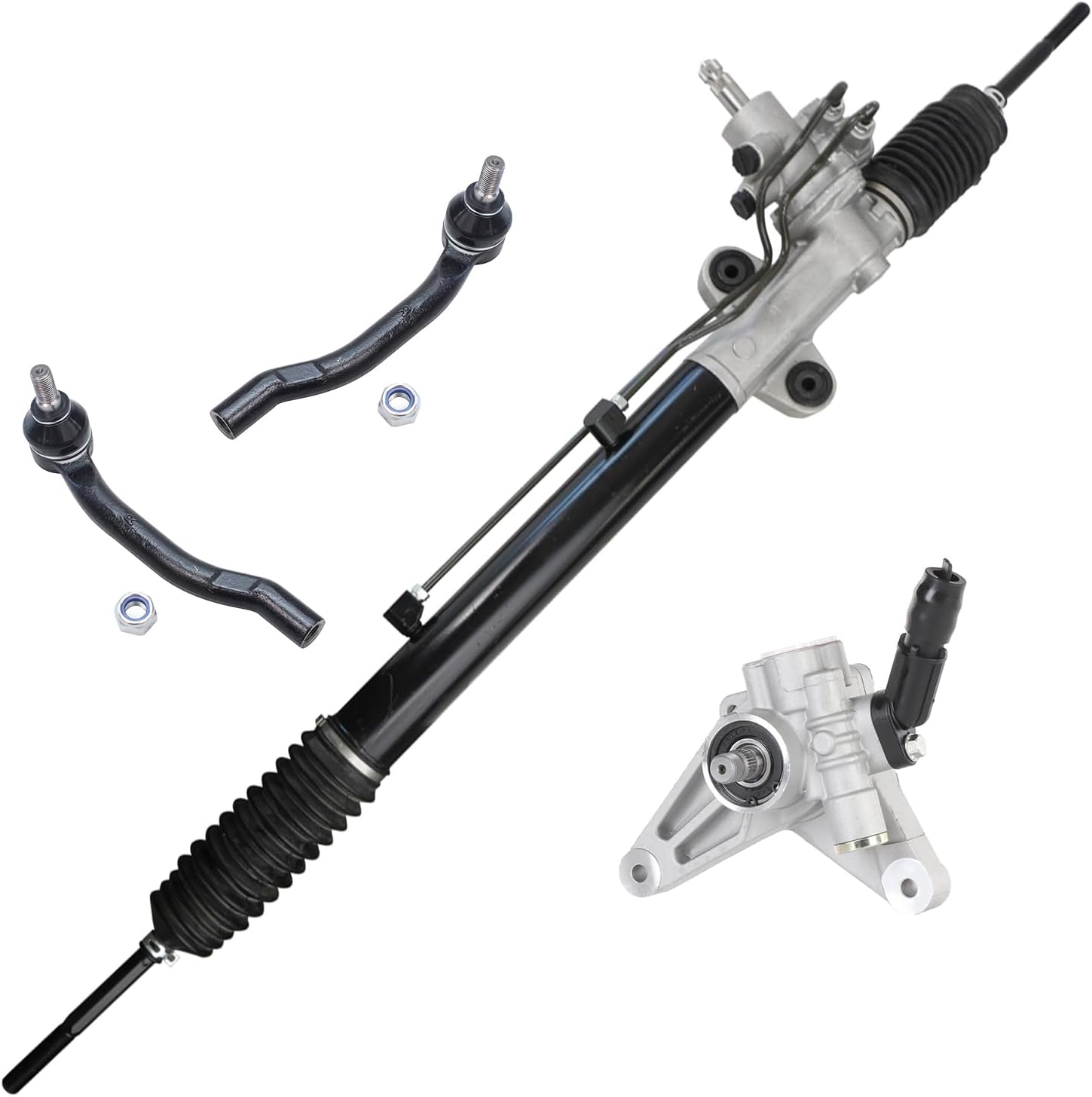 4pc Front Power Steering Rack and Pinion Pump Outer Tie Rods Suspension Kit