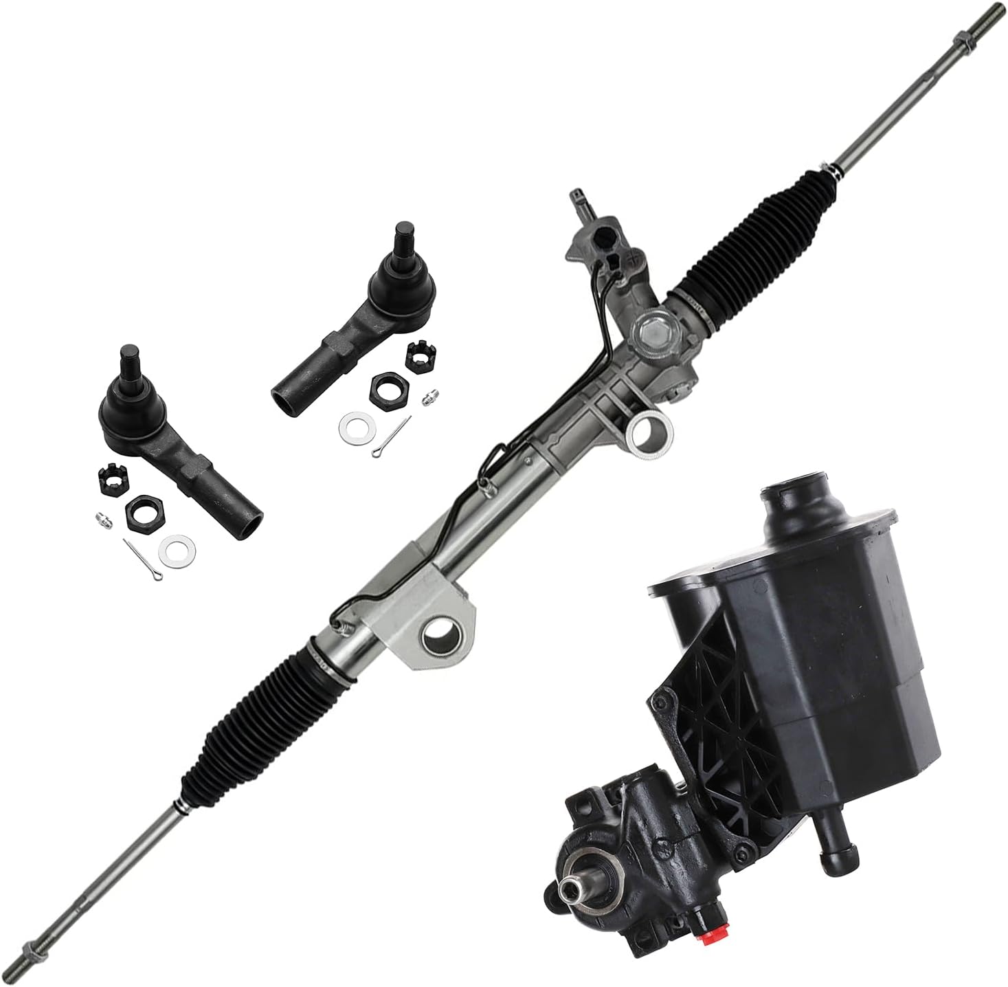 4pc Front Power Steering Rack and Pinion Pump Outer Tie Rods Suspension Kit
