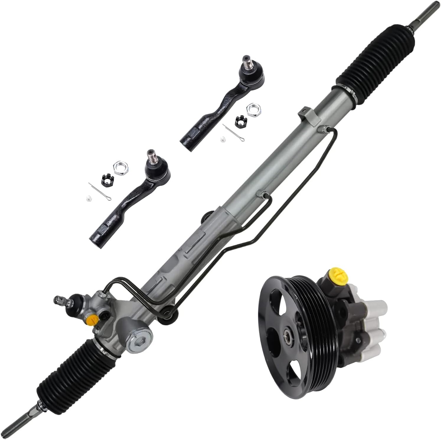 4pc Front Power Steering Rack and Pinion Pump Outer Tie Rods Suspension Kit