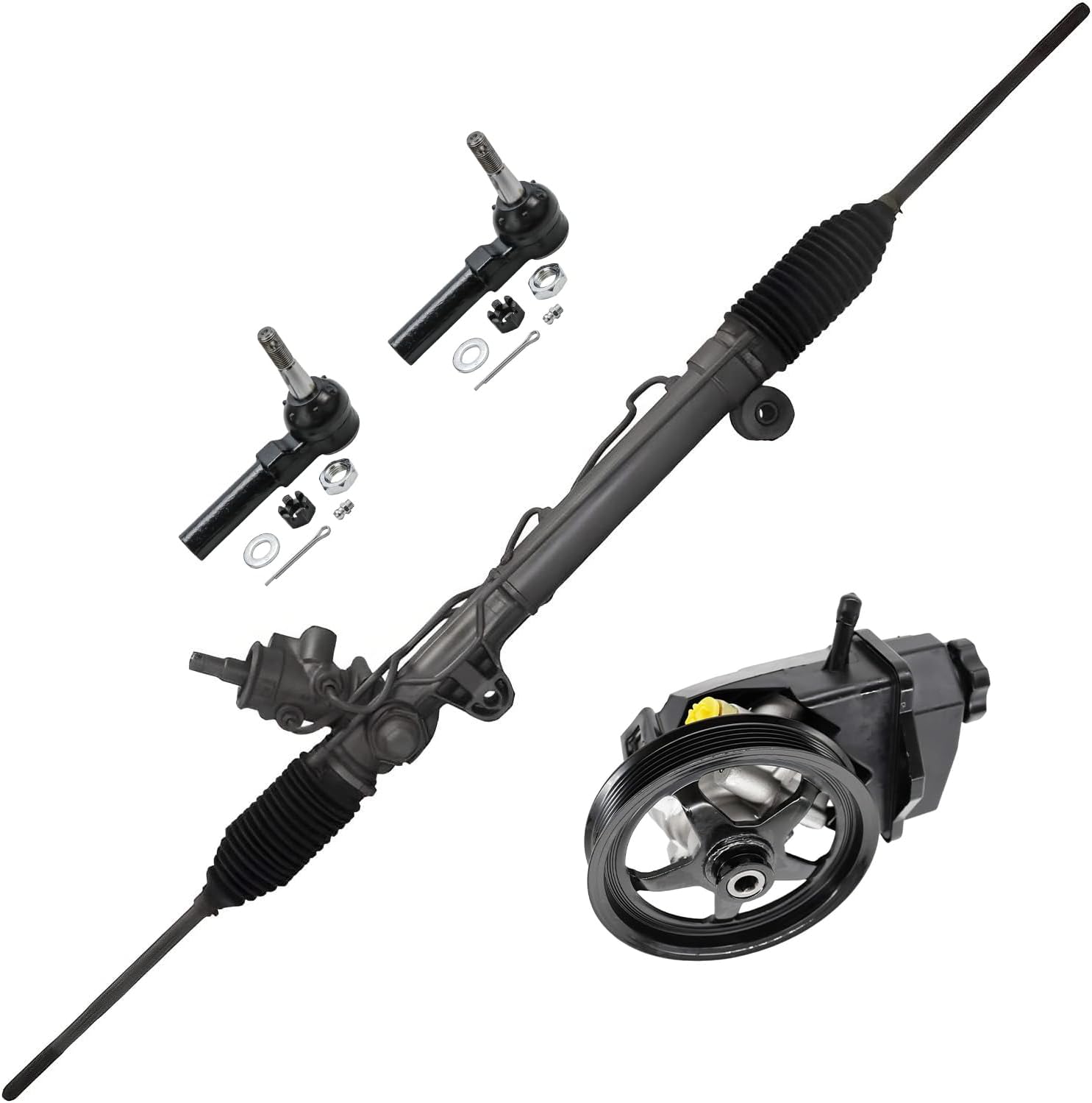 4pc Front Power Steering Rack and Pinion Pump Outer Tie Rods Suspension Kit