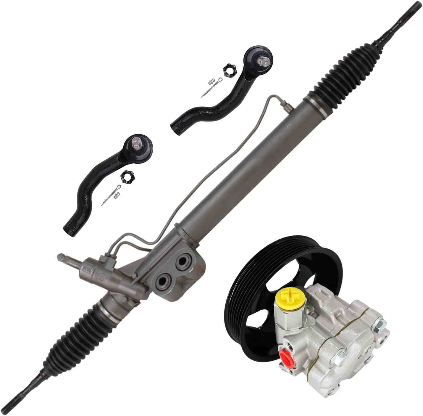 4pc Front Power Steering Rack and Pinion Pump Outer Tie Rods Suspension Kit