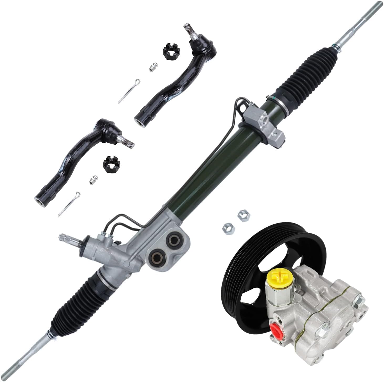 4pc Front Power Steering Rack and Pinion Pump Outer Tie Rods Suspension Kit