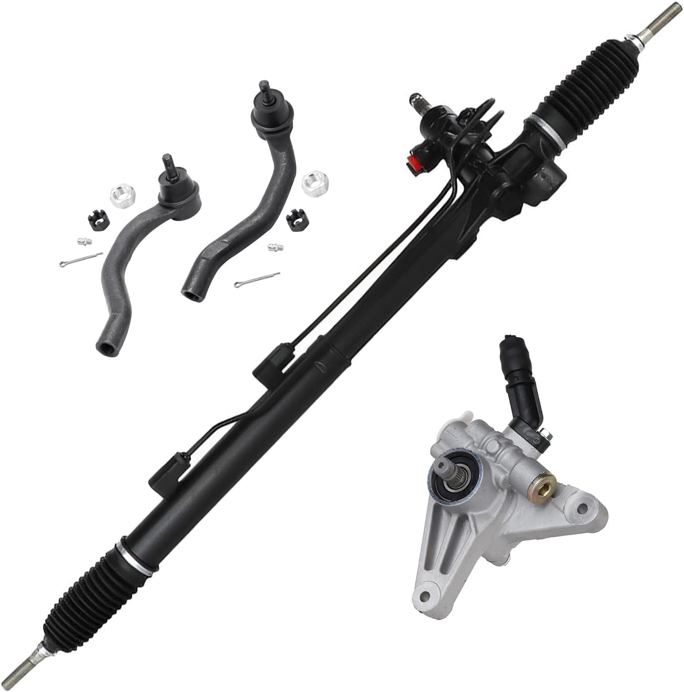 4pc Front Power Steering Rack and Pinion Pump Outer Tie Rods Suspension Kit
