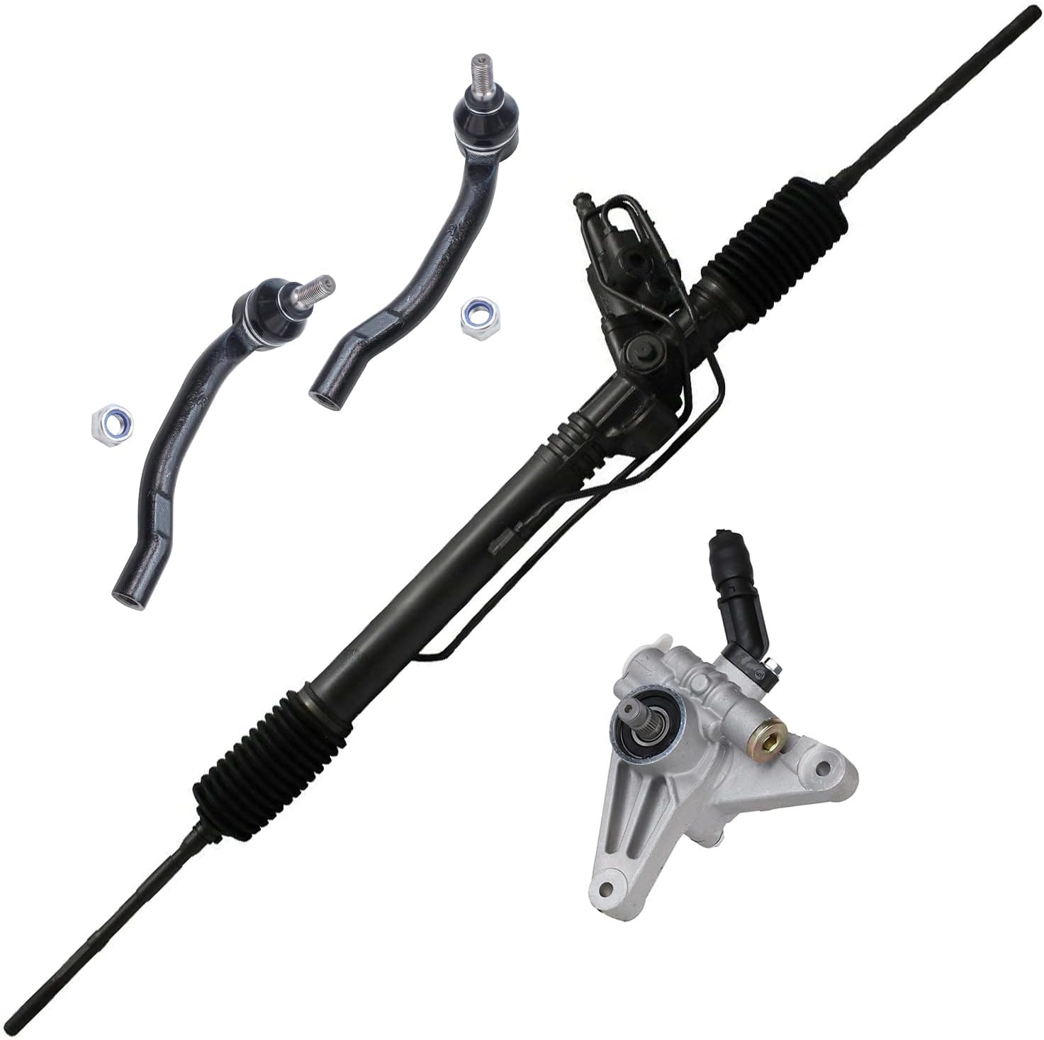 4pc Front Power Steering Rack and Pinion Pump Outer Tie Rods Suspension Kit