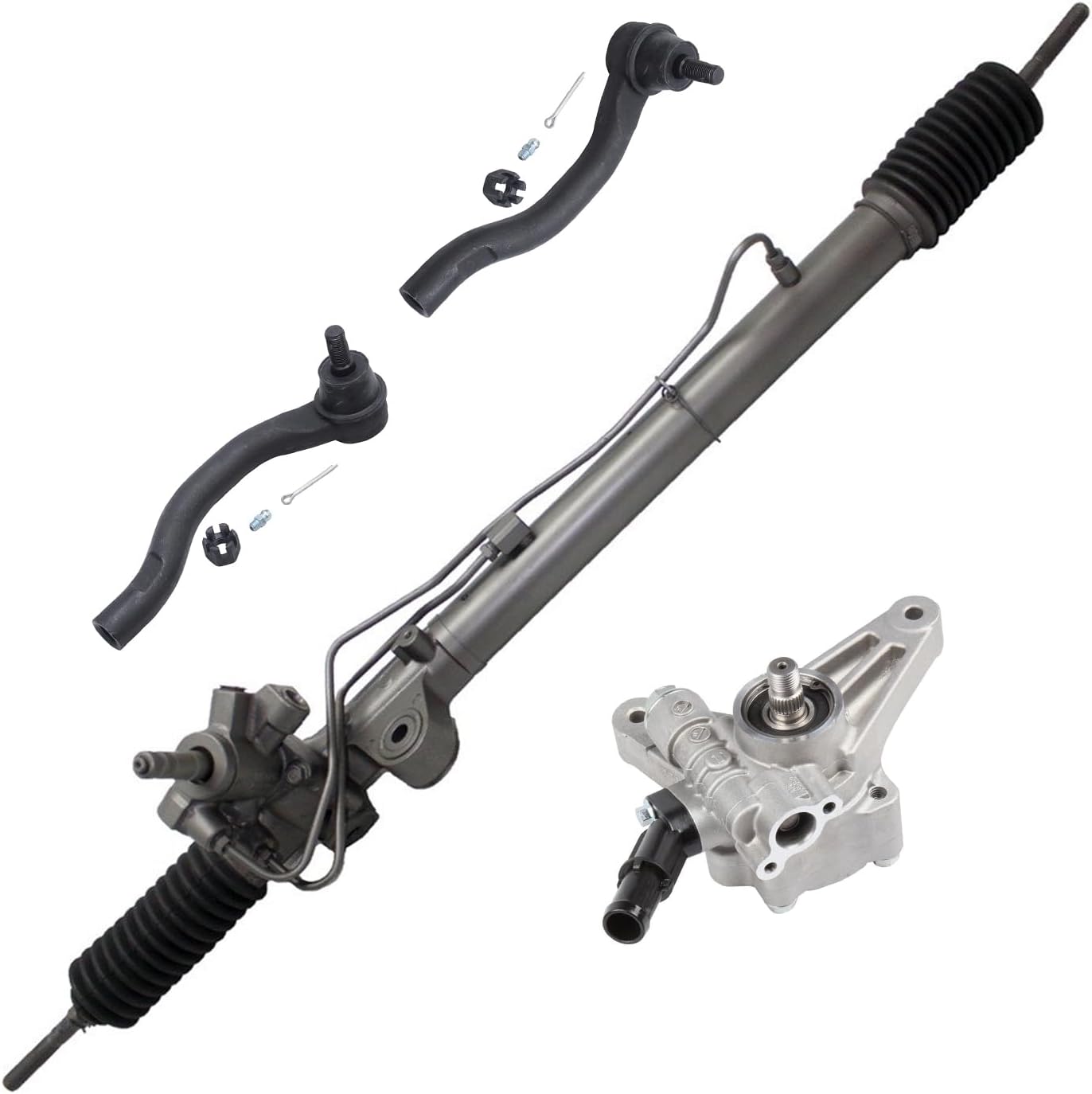 4pc Front Power Steering Rack and Pinion Pump Outer Tie Rods Suspension Kit