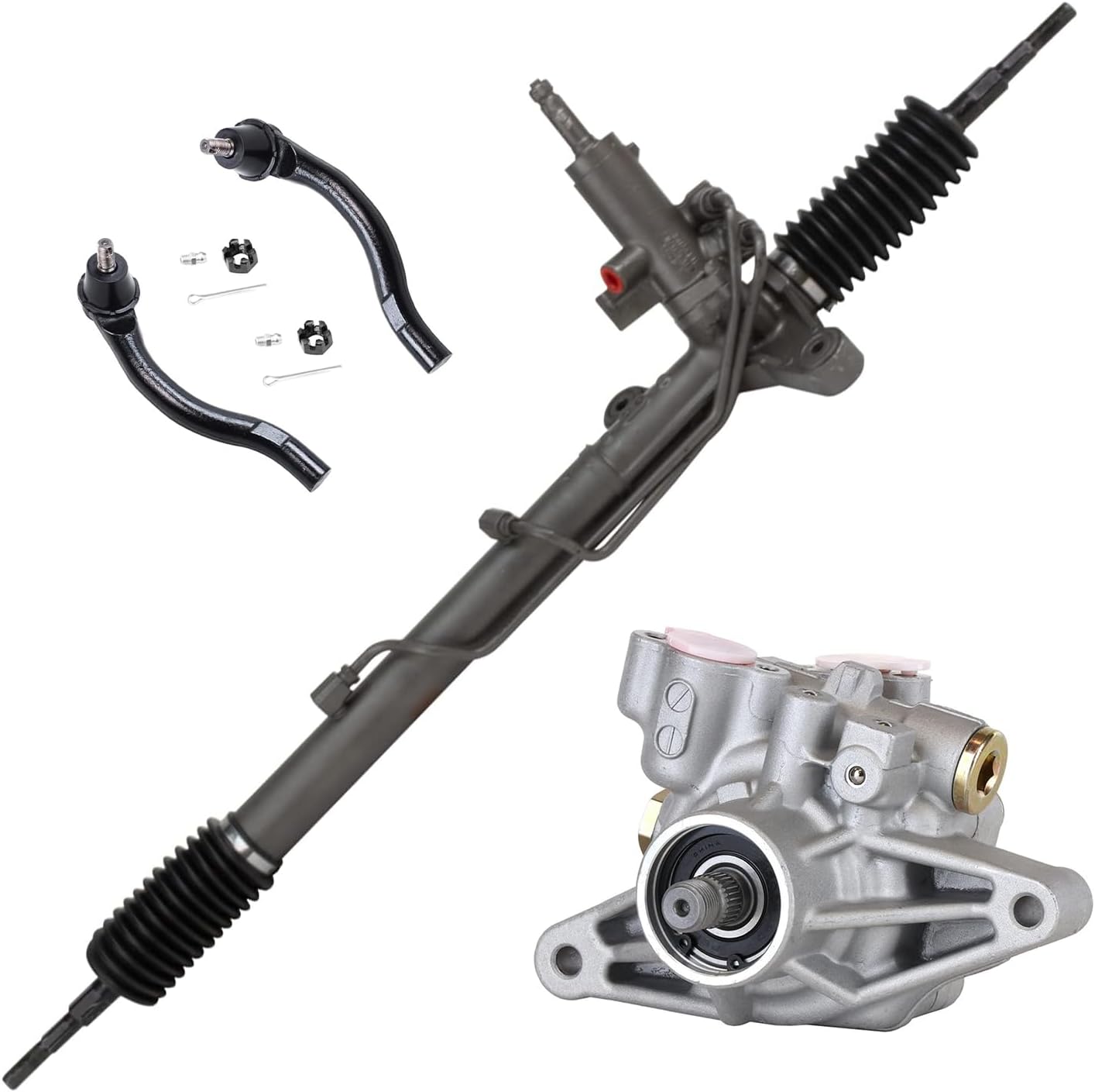 4pc Front Power Steering Rack and Pinion Pump Outer Tie Rods Suspension Kit