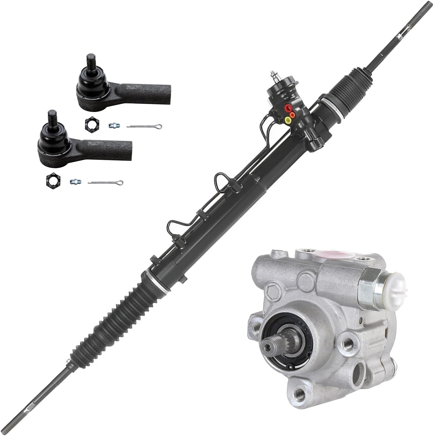 4pc Front Power Steering Rack and Pinion Pump Outer Tie Rods Suspension Kit