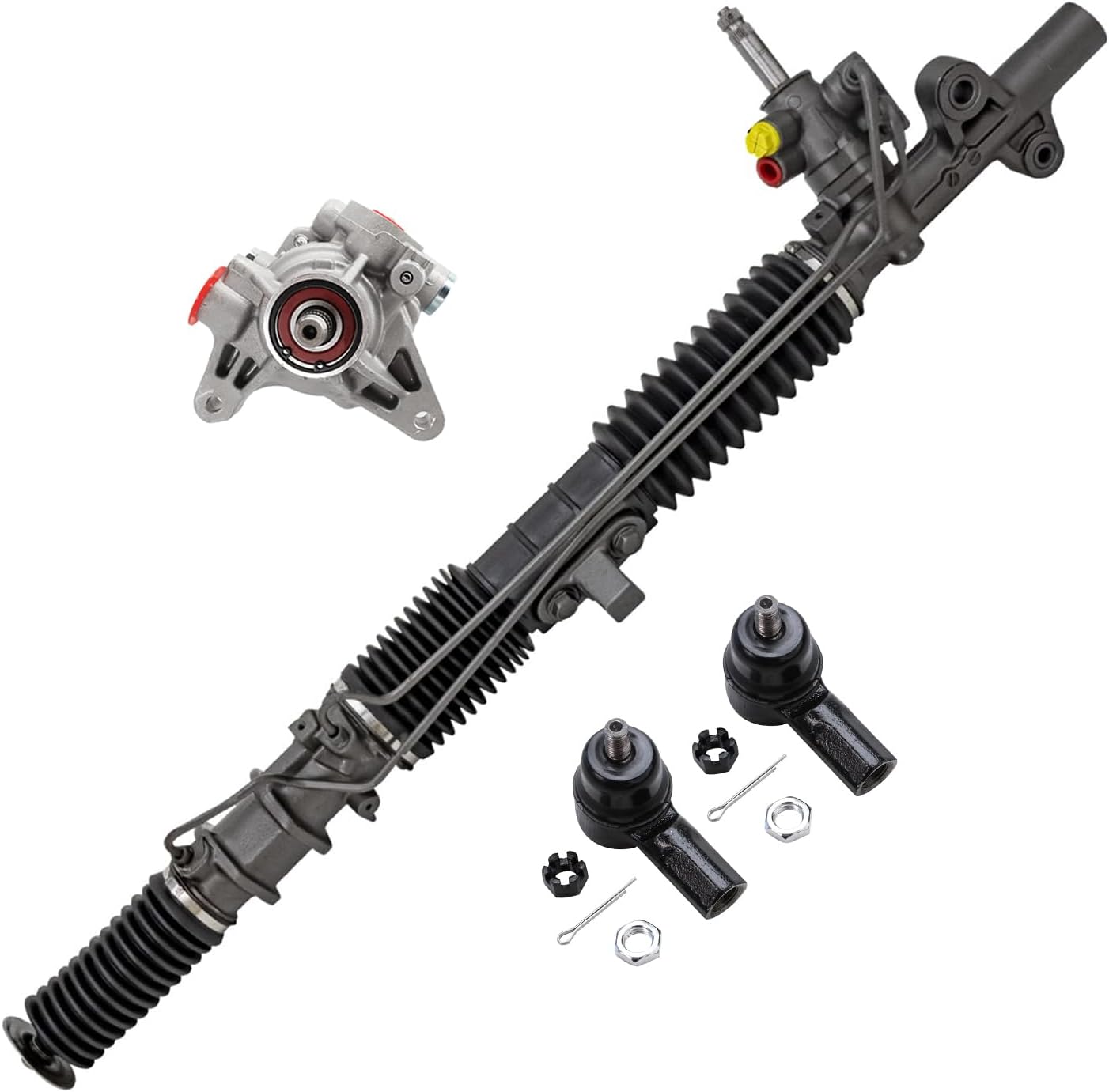 4pc Front Power Steering Rack and Pinion Pump Outer Tie Rods Suspension Kit