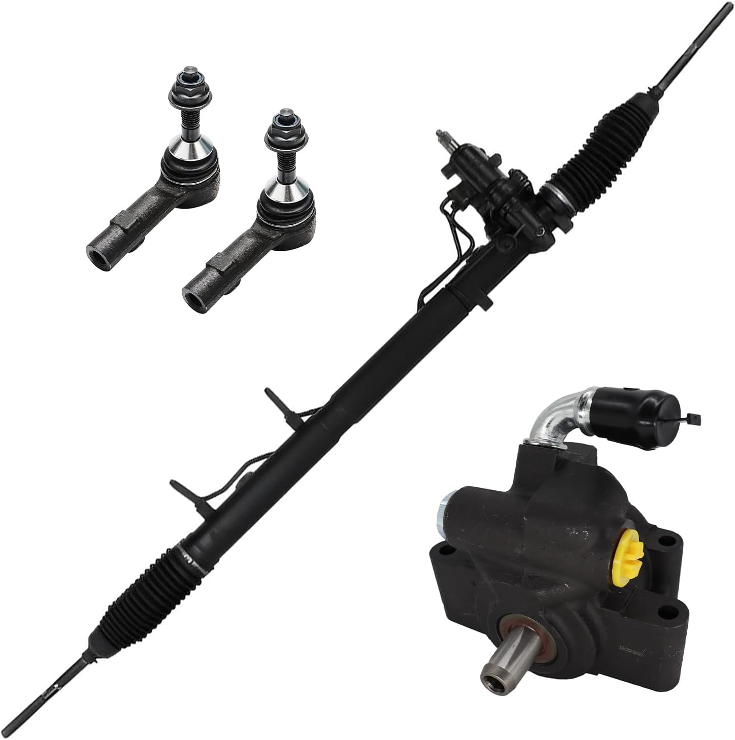 4pc Front Power Steering Rack and Pinion Pump Outer Tie Rods Suspension Kit