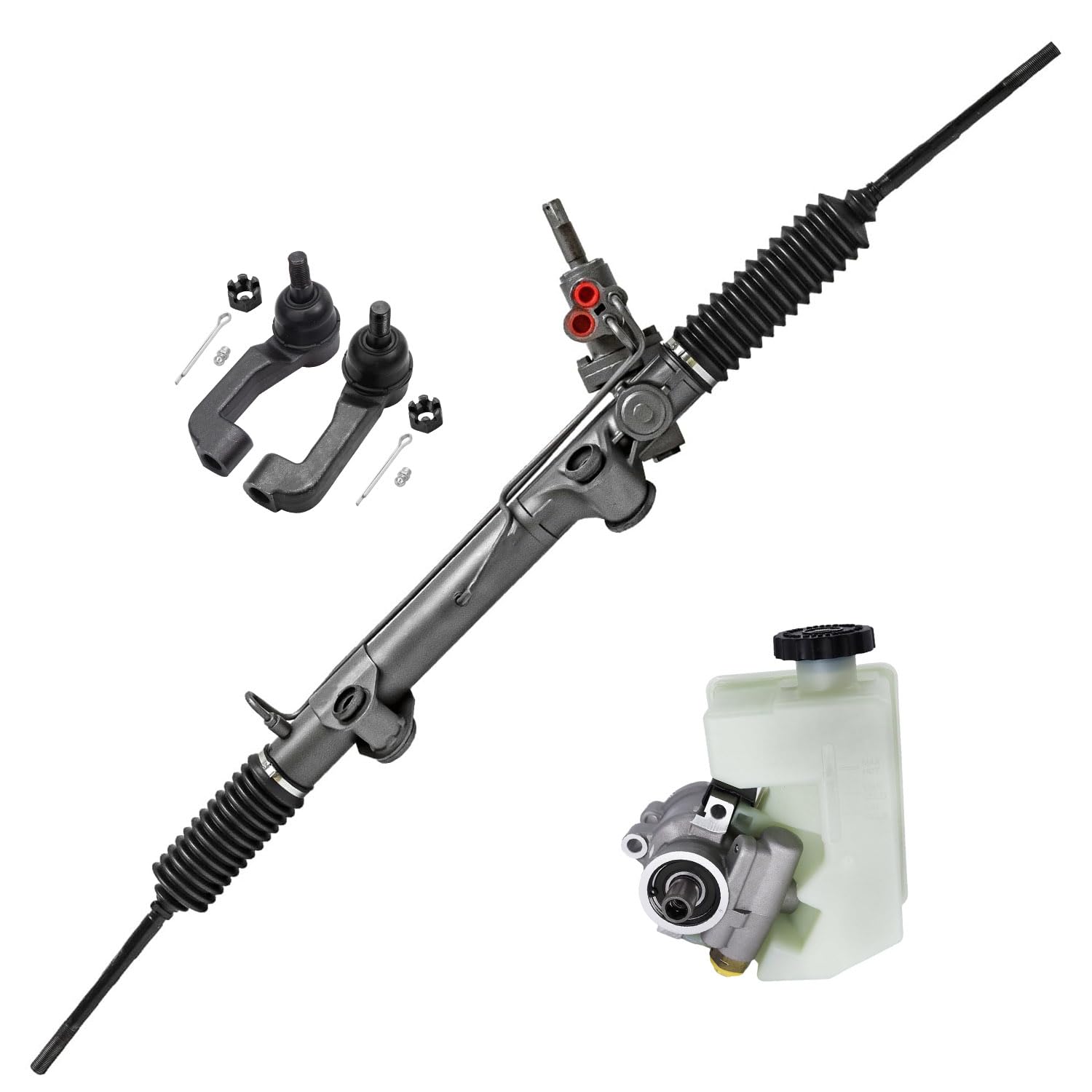 4pc Front Power Steering Rack and Pinion Pump Outer Tie Rods Suspension Kit