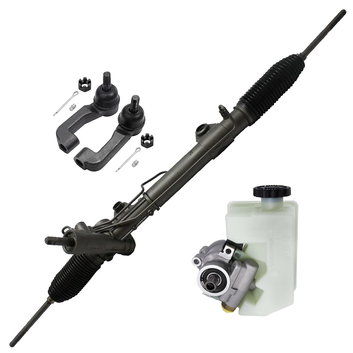 4pc Front Power Steering Rack and Pinion Pump Outer Tie Rods Suspension Kit
