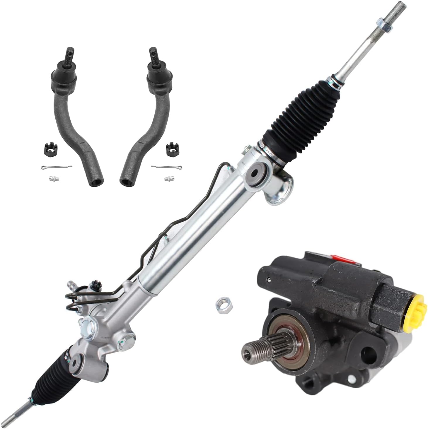 4pc Front Power Steering Rack and Pinion Pump Outer Tie Rods Suspension Kit