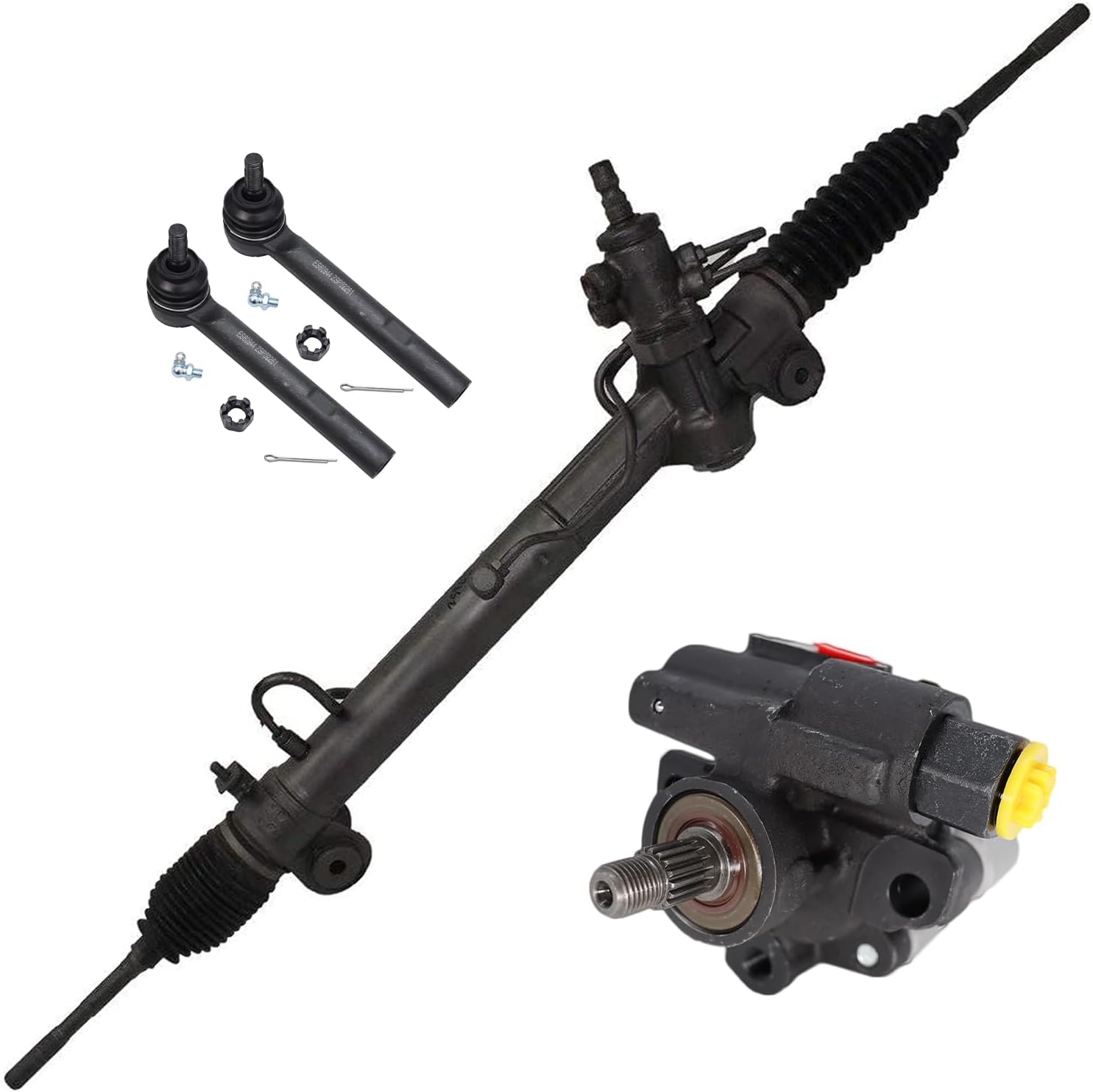 4pc Front Power Steering Rack and Pinion Pump Outer Tie Rods Suspension Kit