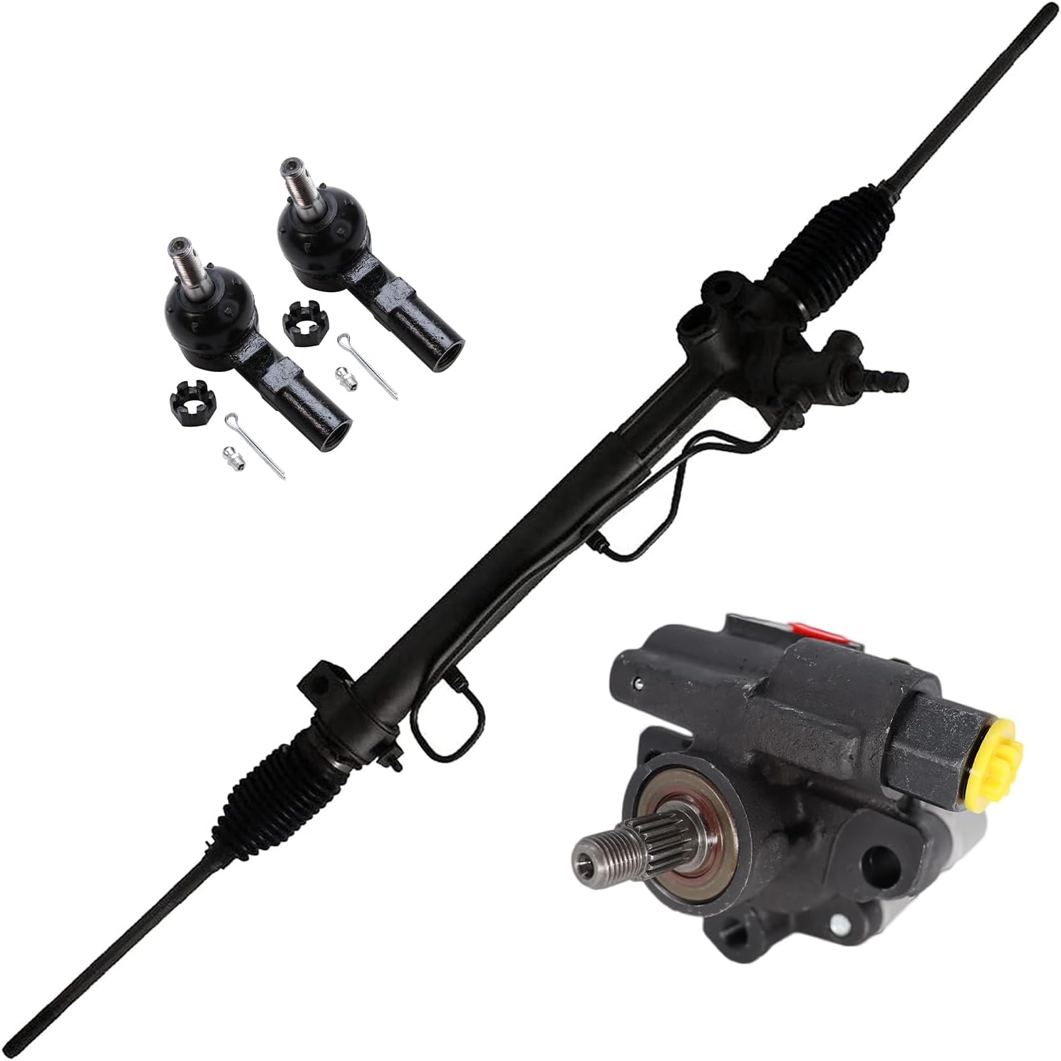 4pc Front Power Steering Rack and Pinion Pump Outer Tie Rods Suspension Kit