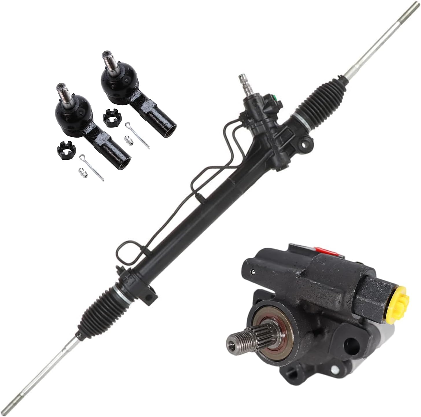 4pc Front Power Steering Rack and Pinion Pump Outer Tie Rods Suspension Kit