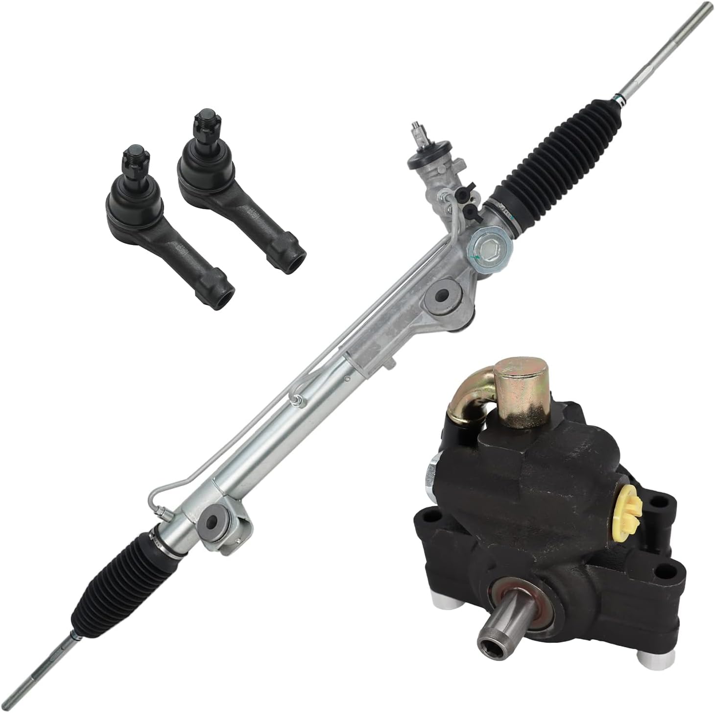 4pc Front Power Steering Rack and Pinion Pump Outer Tie Rods Suspension Kit