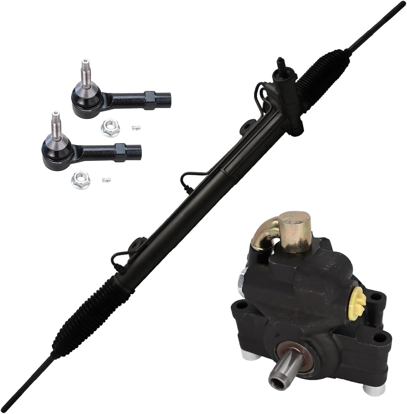 4pc Front Power Steering Rack and Pinion Pump Outer Tie Rods Suspension Kit
