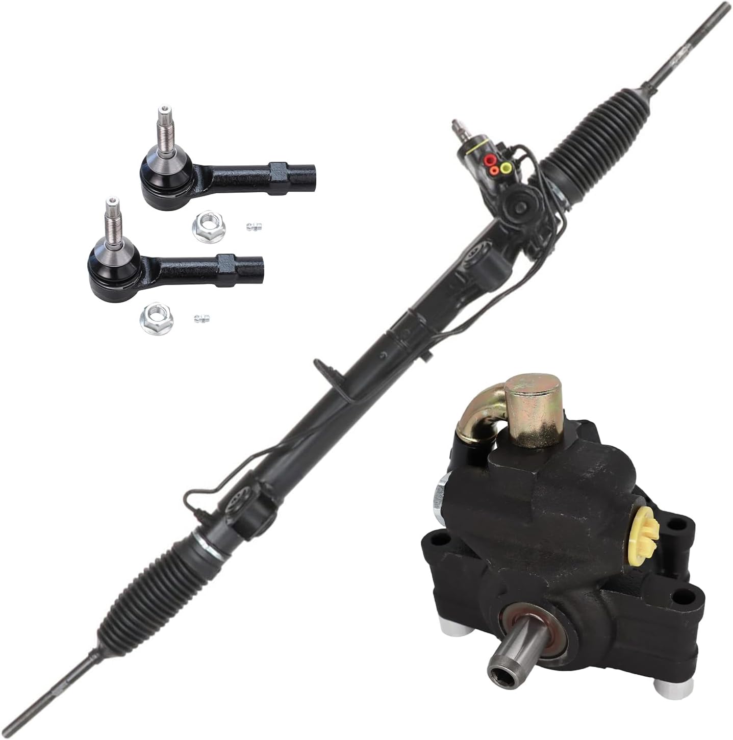4pc Front Power Steering Rack and Pinion Pump Outer Tie Rods Suspension Kit