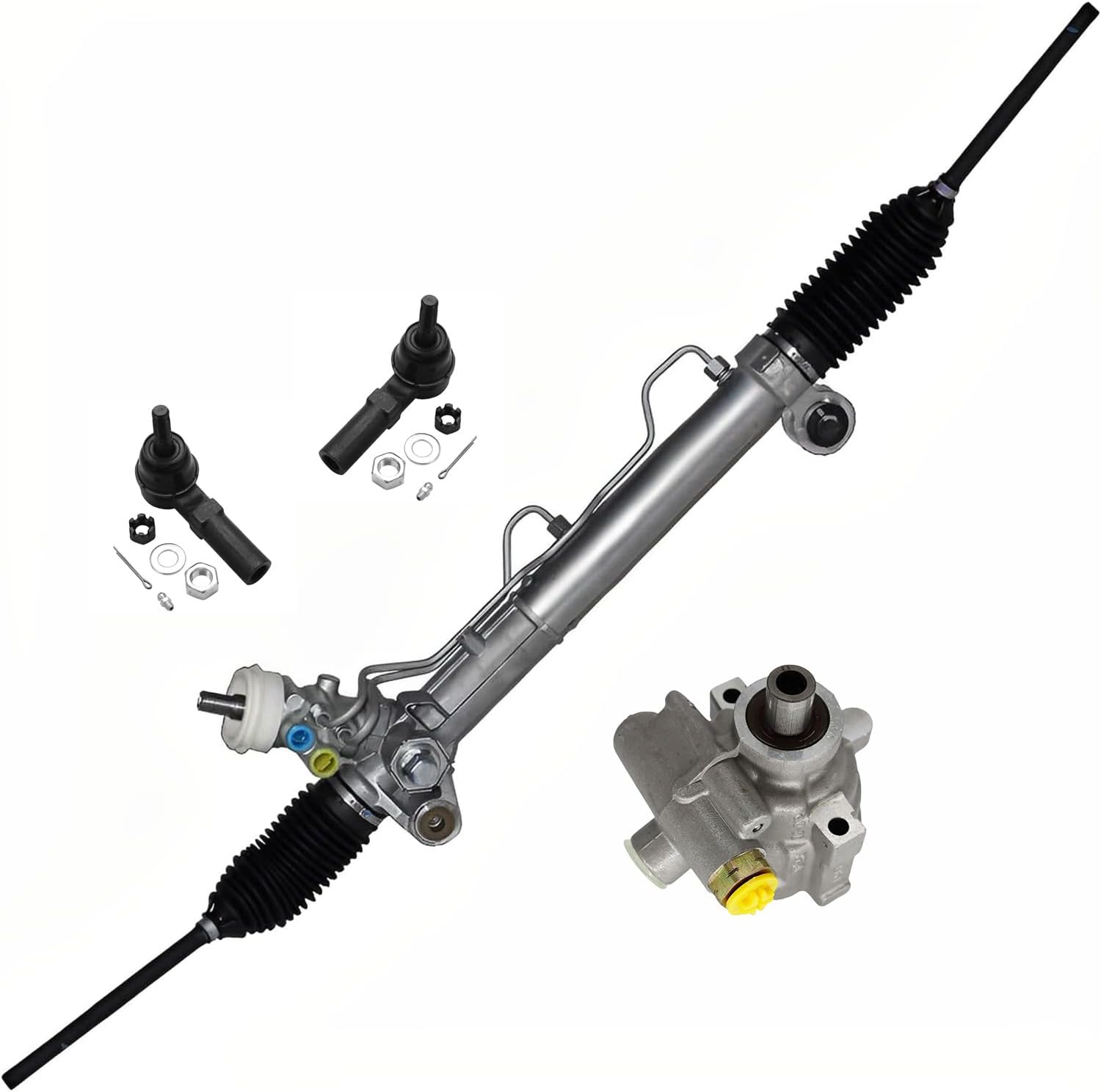 4pc Front Power Steering Rack and Pinion Pump Outer Tie Rods Suspension Kit