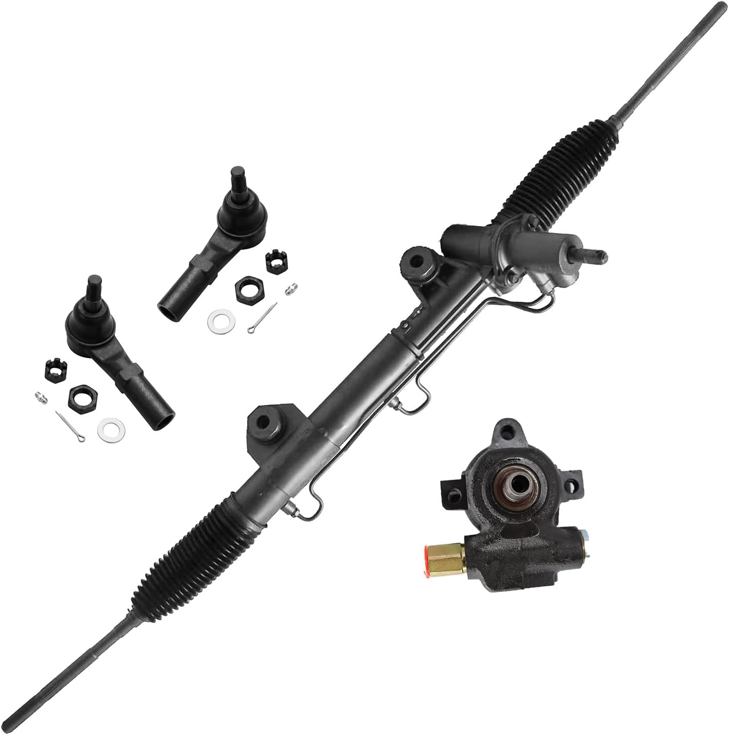 4pc Front Power Steering Rack and Pinion Pump Outer Tie Rods Suspension Kit