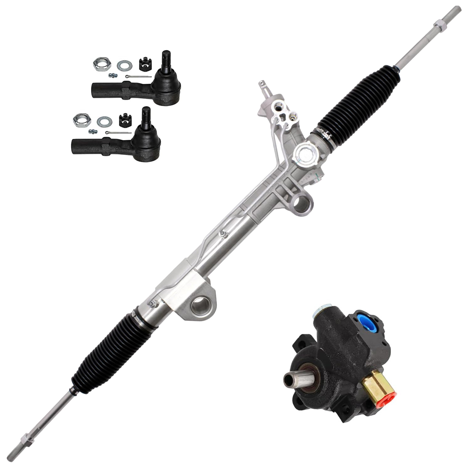 4pc Power Steering Rack and Pinion Pump Outer Tie Rods Suspension Kit