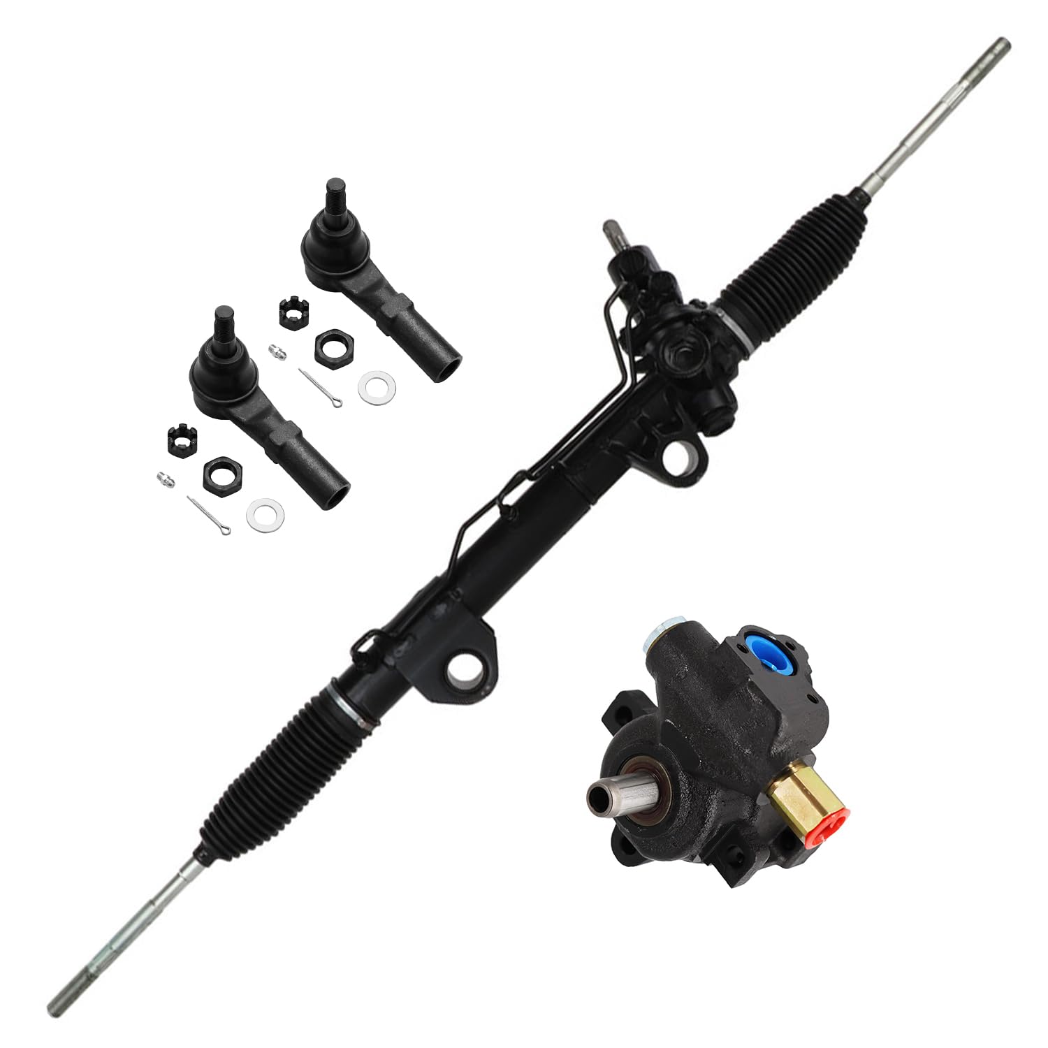 4pc Front Power Steering Rack and Pinion Pump Outer Tie Rods Suspension Kit