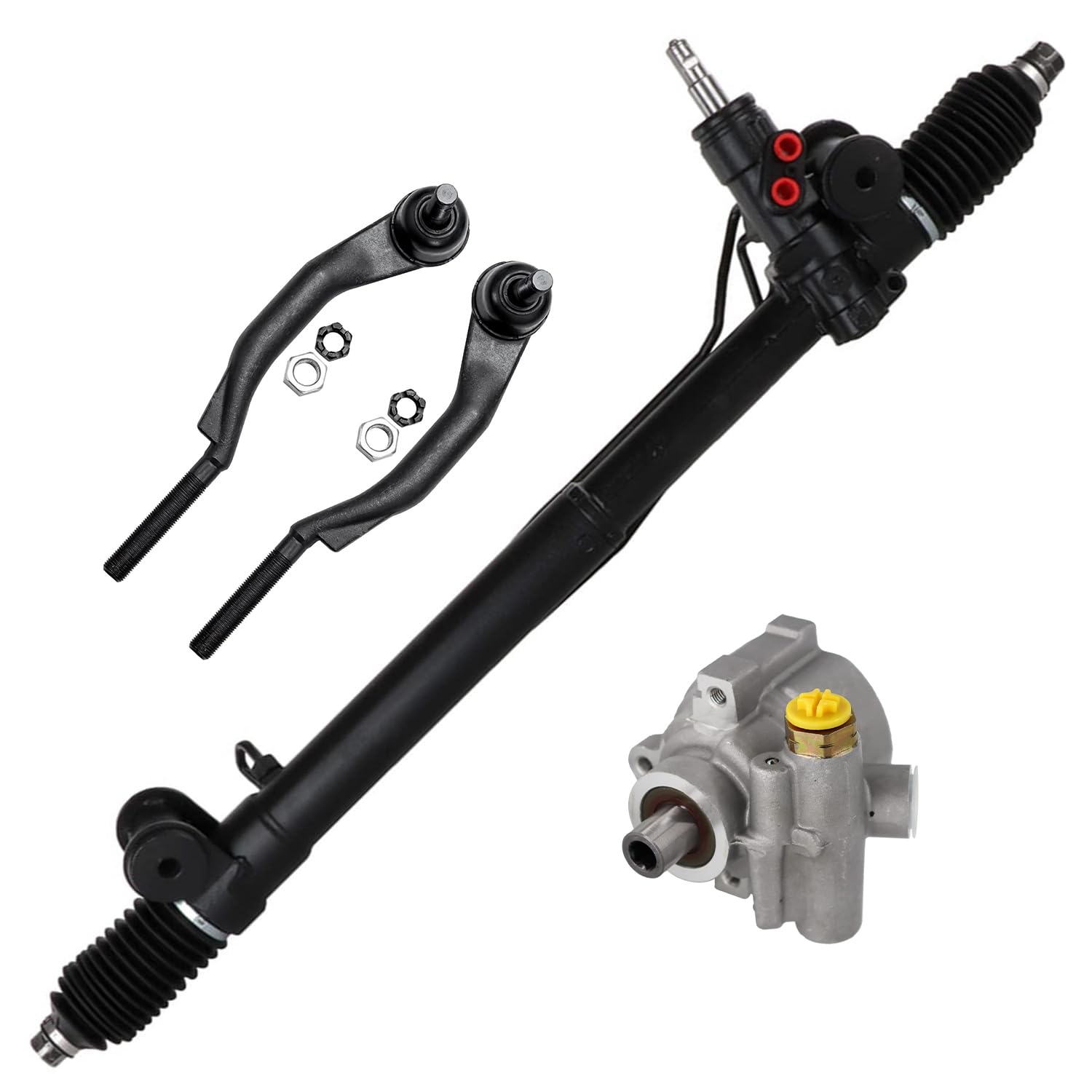 4pc Front Power Steering Rack and Pinion Pump Outer Tie Rods Suspension Kit